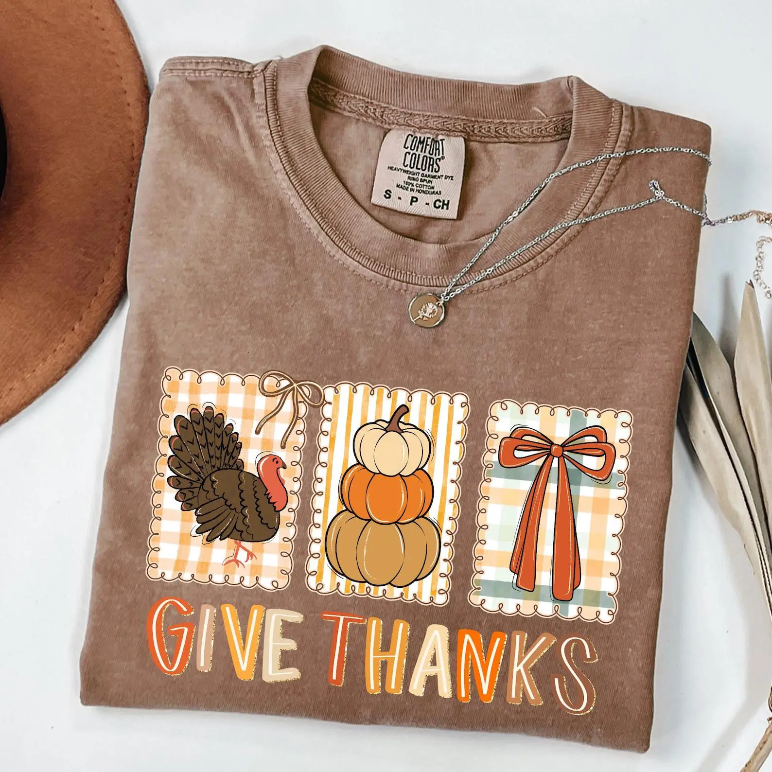 Comfort Colors Give Thanks Shirt, Coquette Thanksgiving Thankful Pumpkin Tee, Cute Fall Gift - photo 2