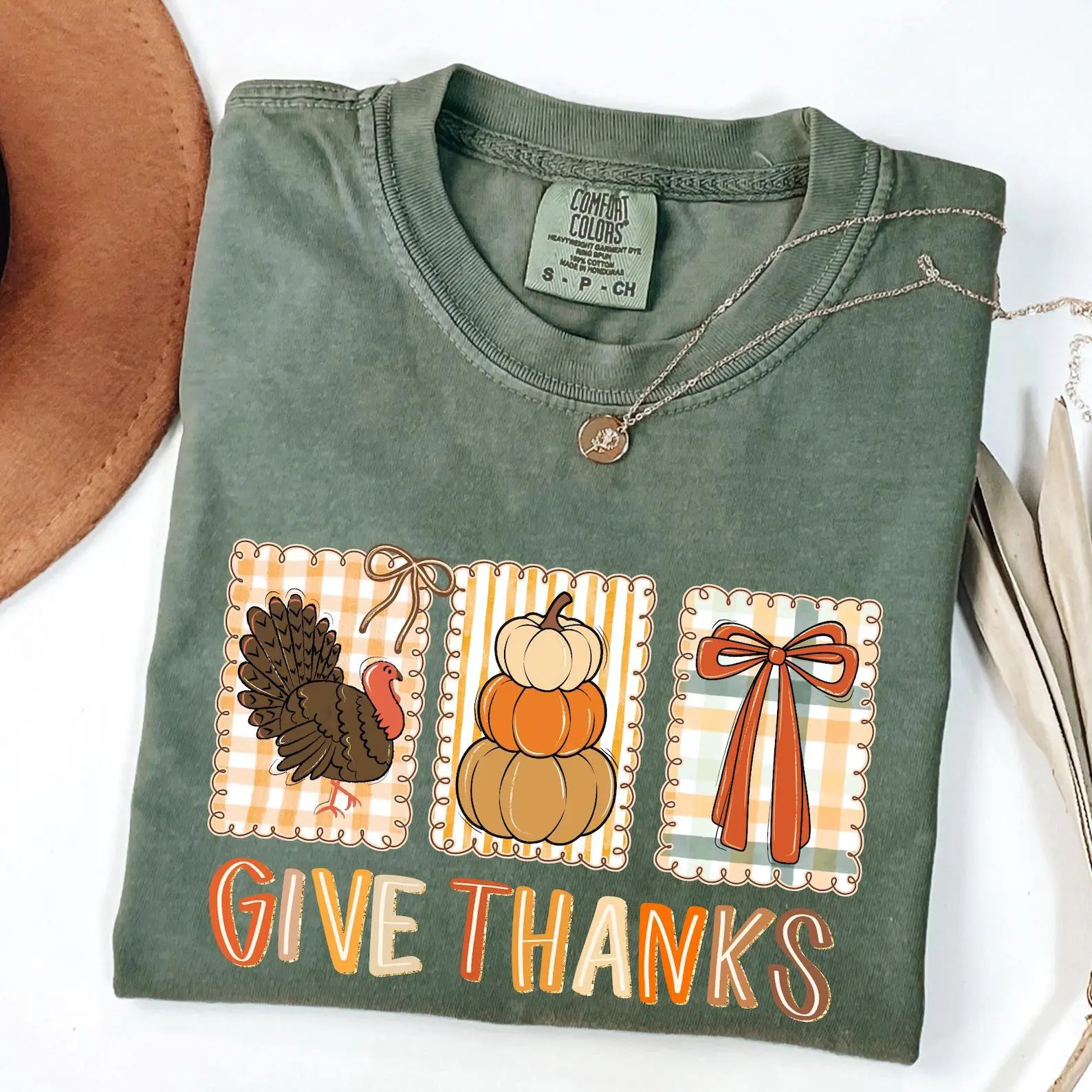 Comfort Colors Give Thanks Shirt, Coquette Thanksgiving Thankful Pumpkin Tee, Cute Fall Gift - photo 3