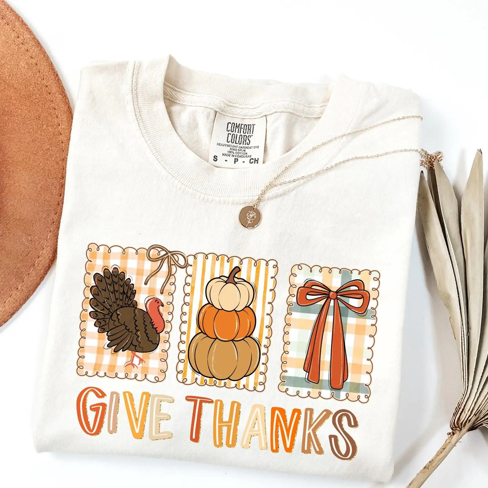 Comfort Colors Give Thanks Shirt, Coquette Thanksgiving Thankful Pumpkin Tee, Cute Fall Gift - photo 4