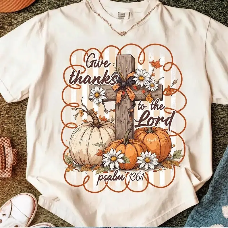 Comfort Colors Give Thanks to the Lord Shirt Women, Preppy Fall Floral T-Shirt