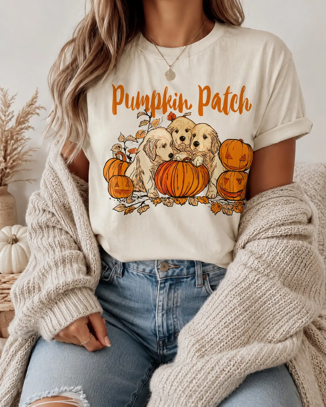 Comfort Colors Golden Retriever Pumpkin Patch Halloween T-Shirt, Dog Mom Lover Spooky Season Graphic Tee