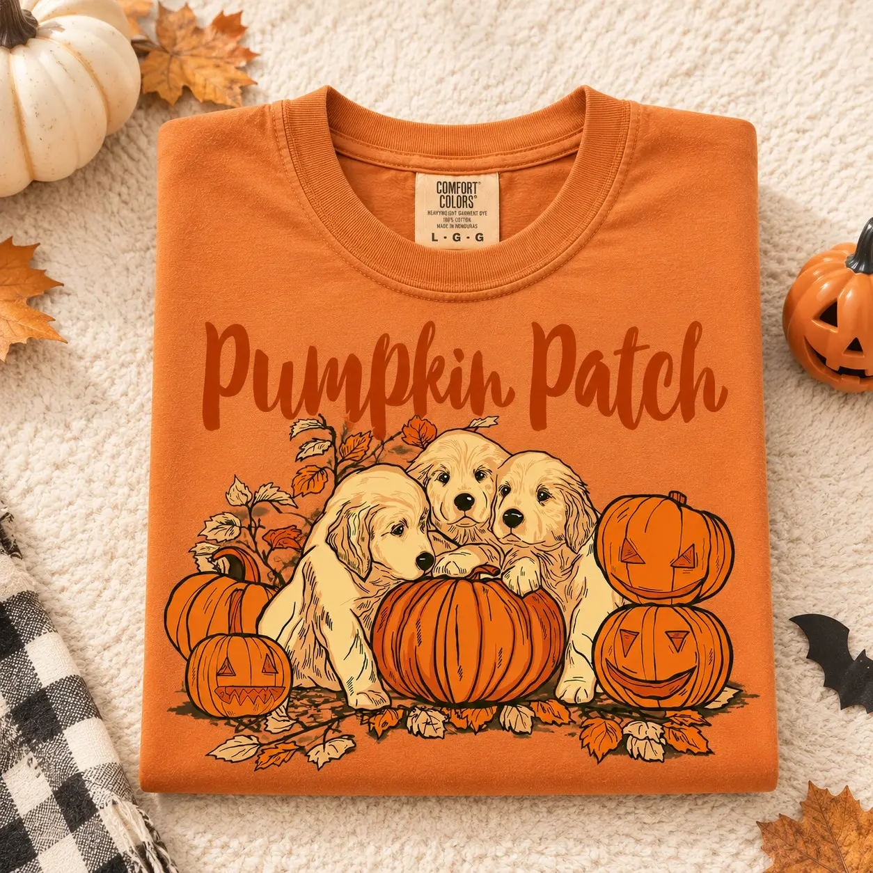 Comfort Colors Golden Retriever Pumpkin Patch Halloween T-Shirt, Dog Mom Lover Spooky Season Graphic Tee - photo 2