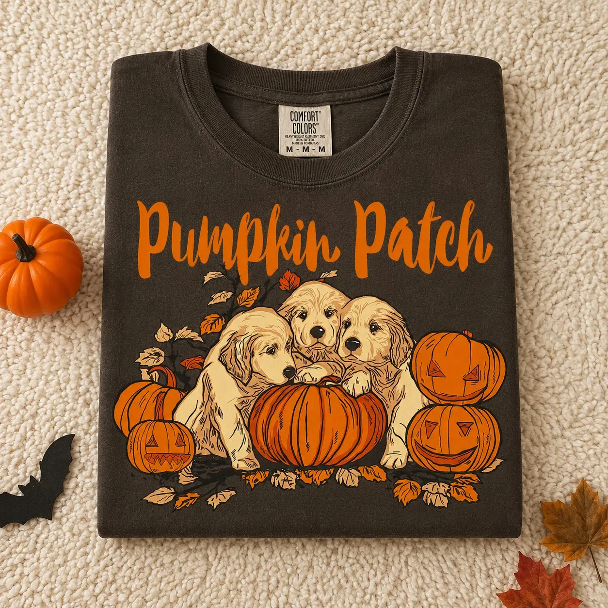 Comfort Colors Golden Retriever Pumpkin Patch Halloween T-Shirt, Dog Mom Lover Spooky Season Graphic Tee - photo 3