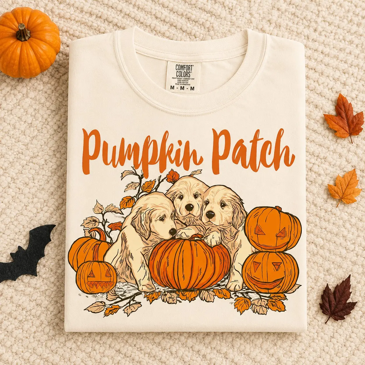 Comfort Colors Golden Retriever Pumpkin Patch Halloween T-Shirt, Dog Mom Lover Spooky Season Graphic Tee - photo 4
