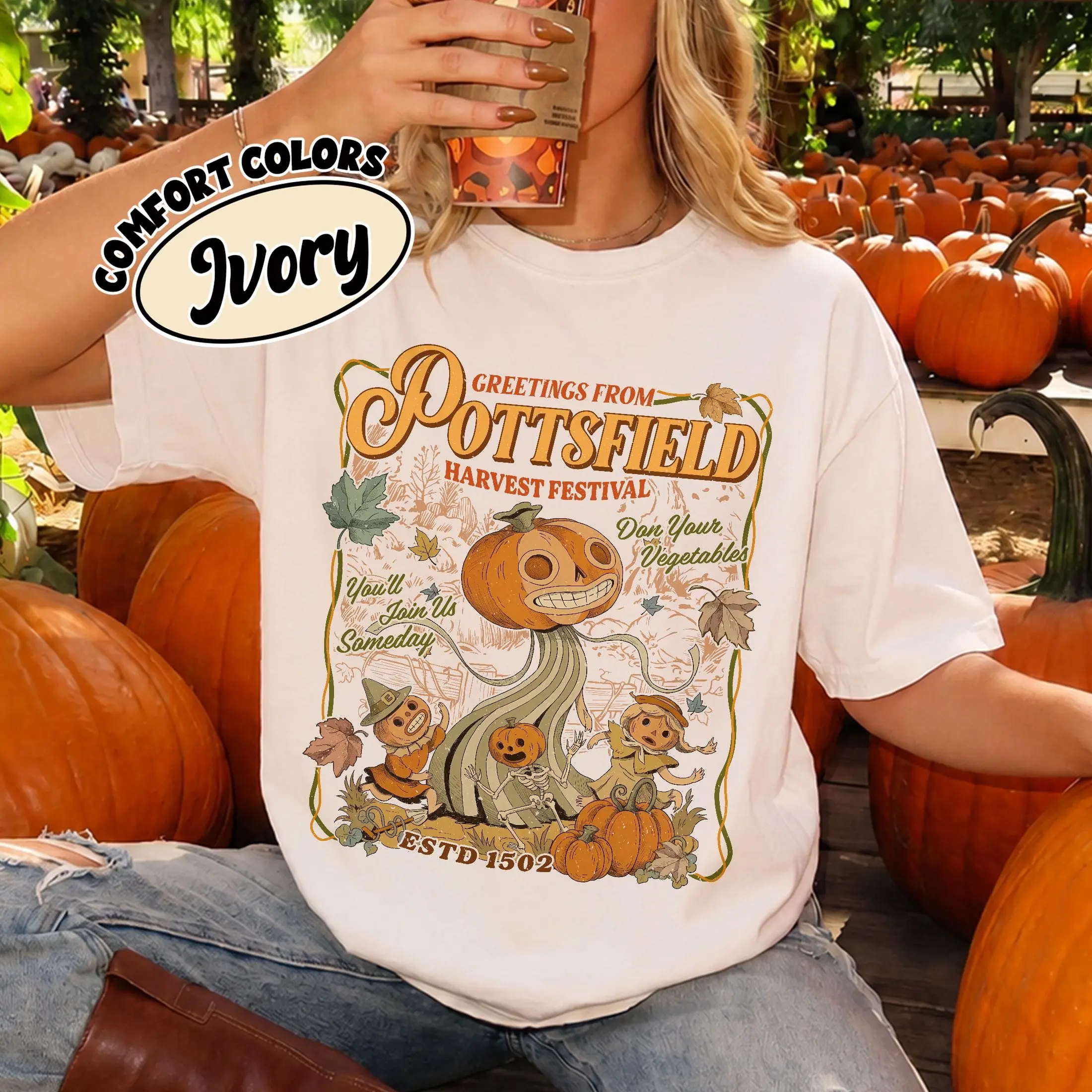 Comfort Colors Greetings From Pottsfield Harvest Festival Shirt, OTGW Inspired Halloween Tee, Vintage Pumpkin T-Shirt - photo 2