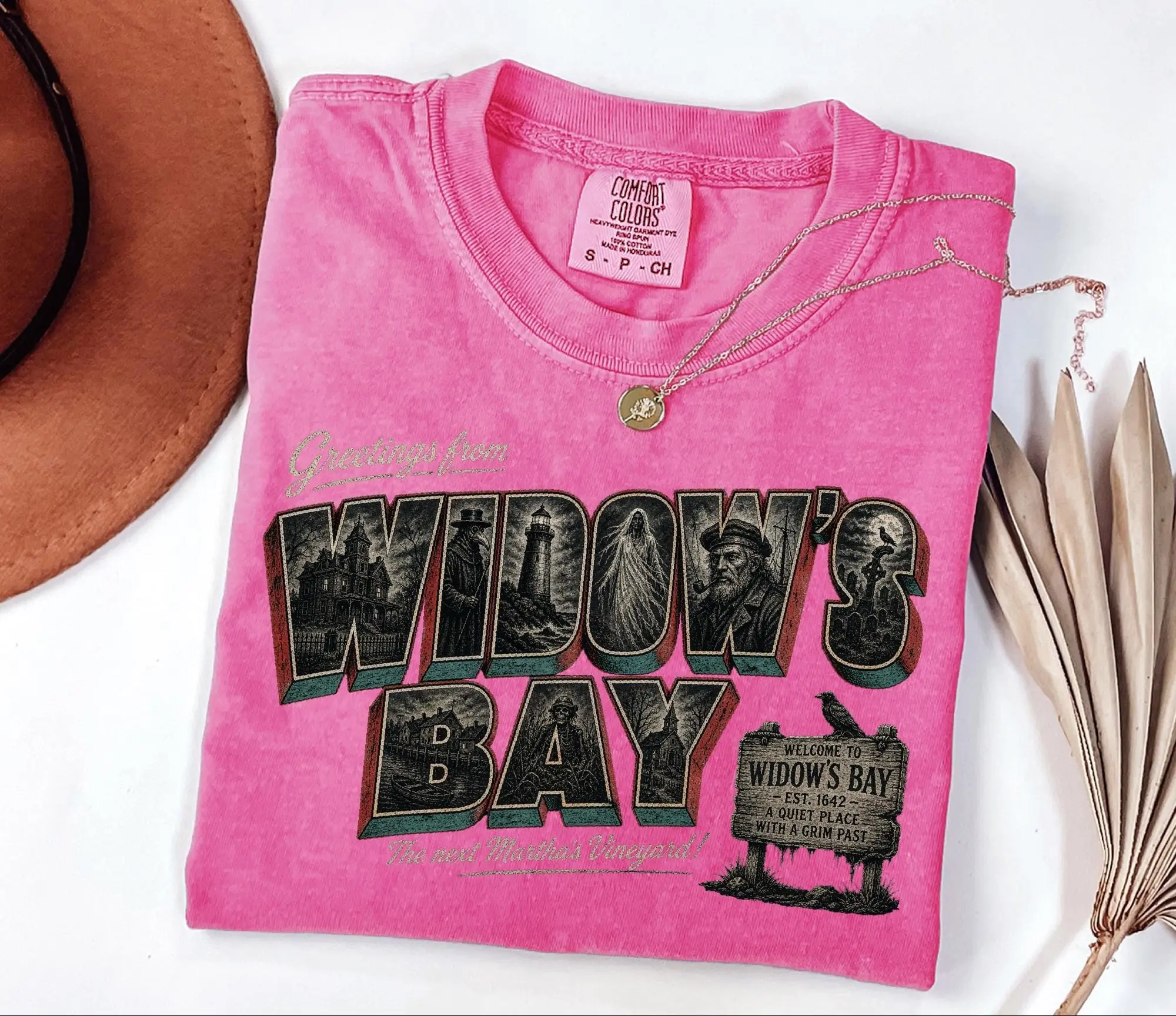 Comfort Colors Greetings From Widows Bay Shirt, Coastal Gothic Vintage Halloween Postcard Spooky Tee - photo 5