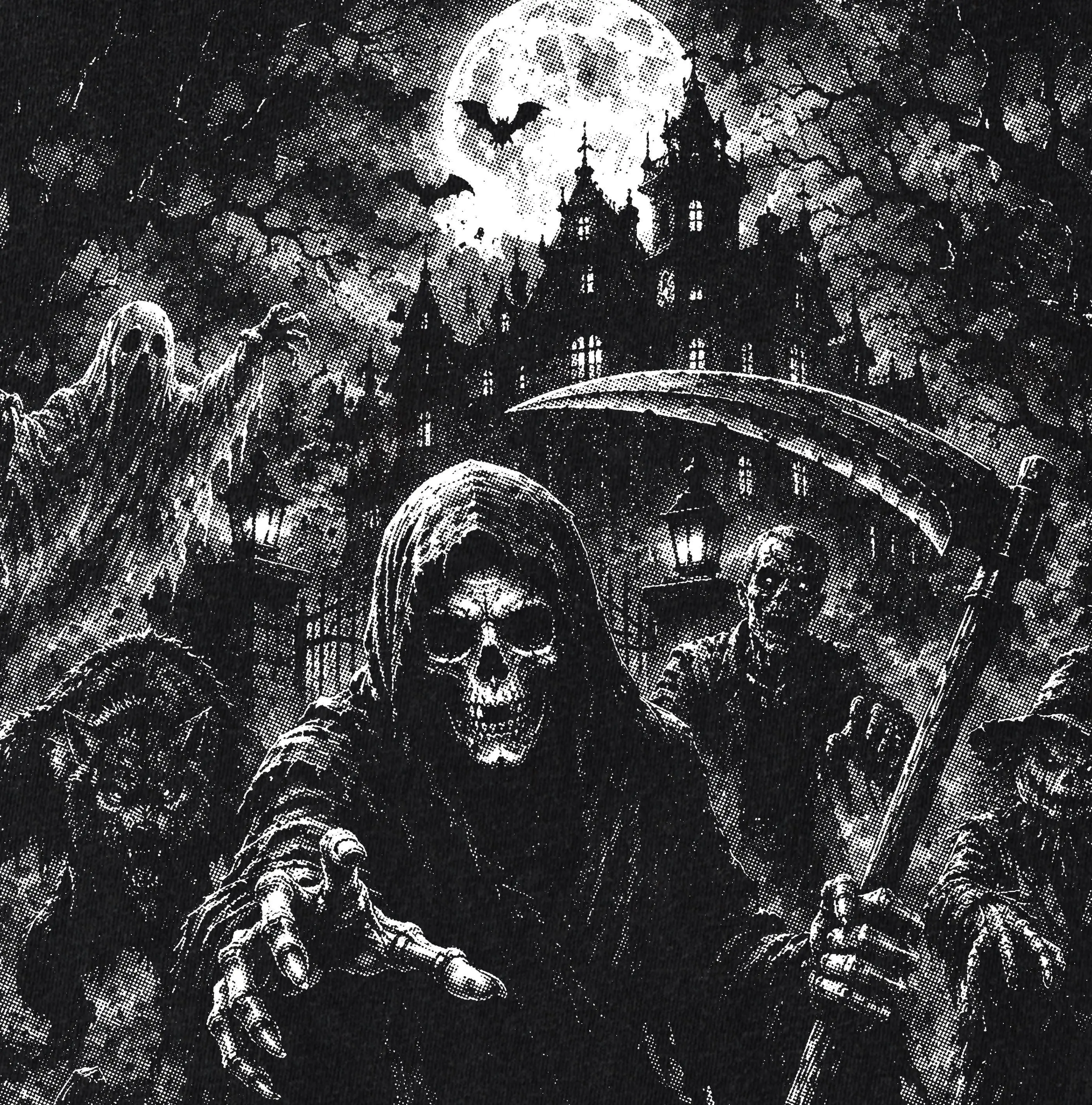Comfort Colors Grim Reaper Halftone Shirt, Haunted Cemetery Gothic Spooky Halloween Characters Tee - photo 2