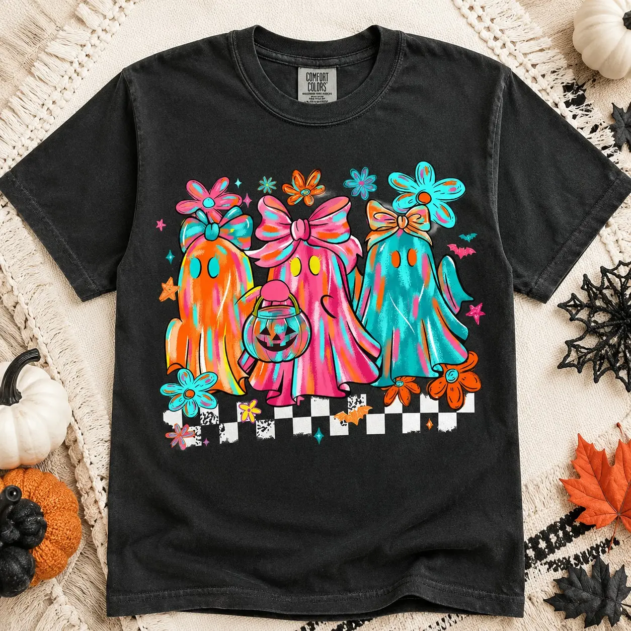 Comfort Colors Groovy Ghost Bows Shirt, Retro Vibrant Spooky Halloween Party Gift for Women - photo 2