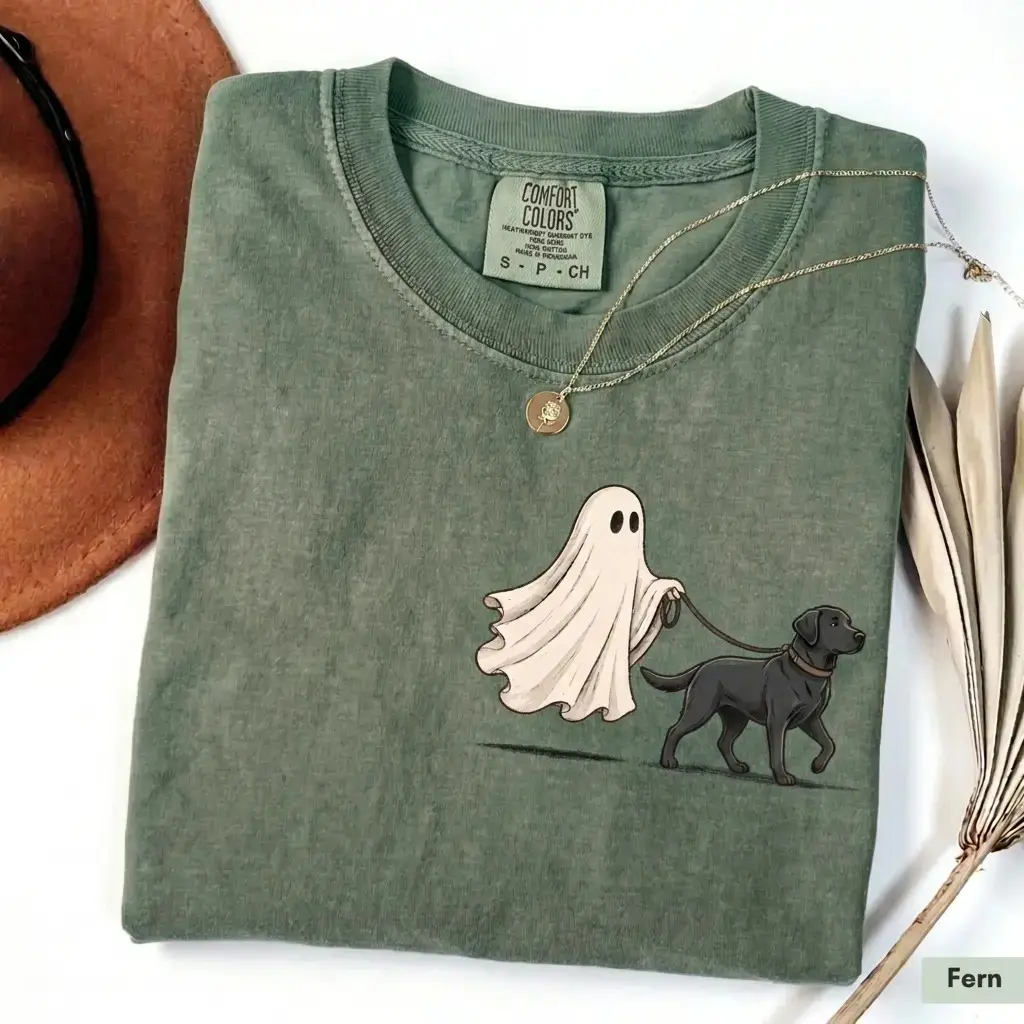 Comfort Colors Halloween Ghost Walking Dog Shirt, Cute Pocket Print Tee for Pet Moms, 50+ Breeds - photo 2