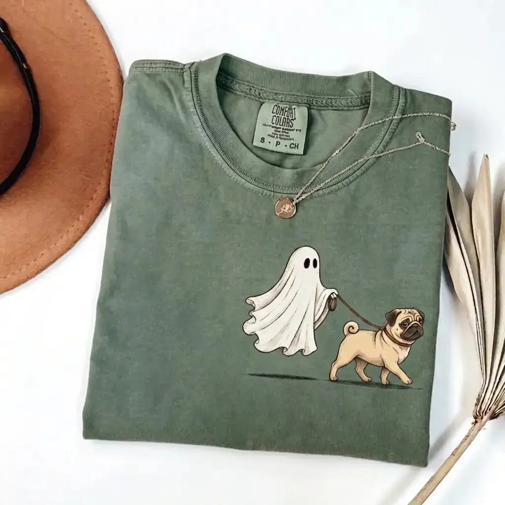 Comfort Colors Halloween Ghost Walking Dog Shirt, Cute Pocket Print Tee for Pet Moms, 50+ Breeds - photo 3