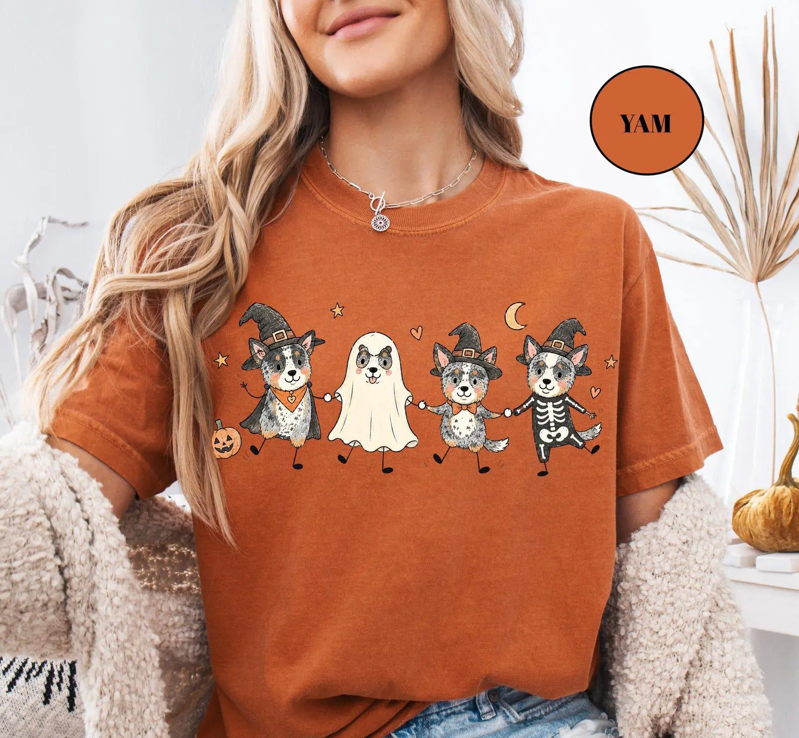 Comfort Colors Halloween Australian Cattle Dog Shirt, Spooky Ghost Dog Mom Graphic Tee, Pet Lover Gift