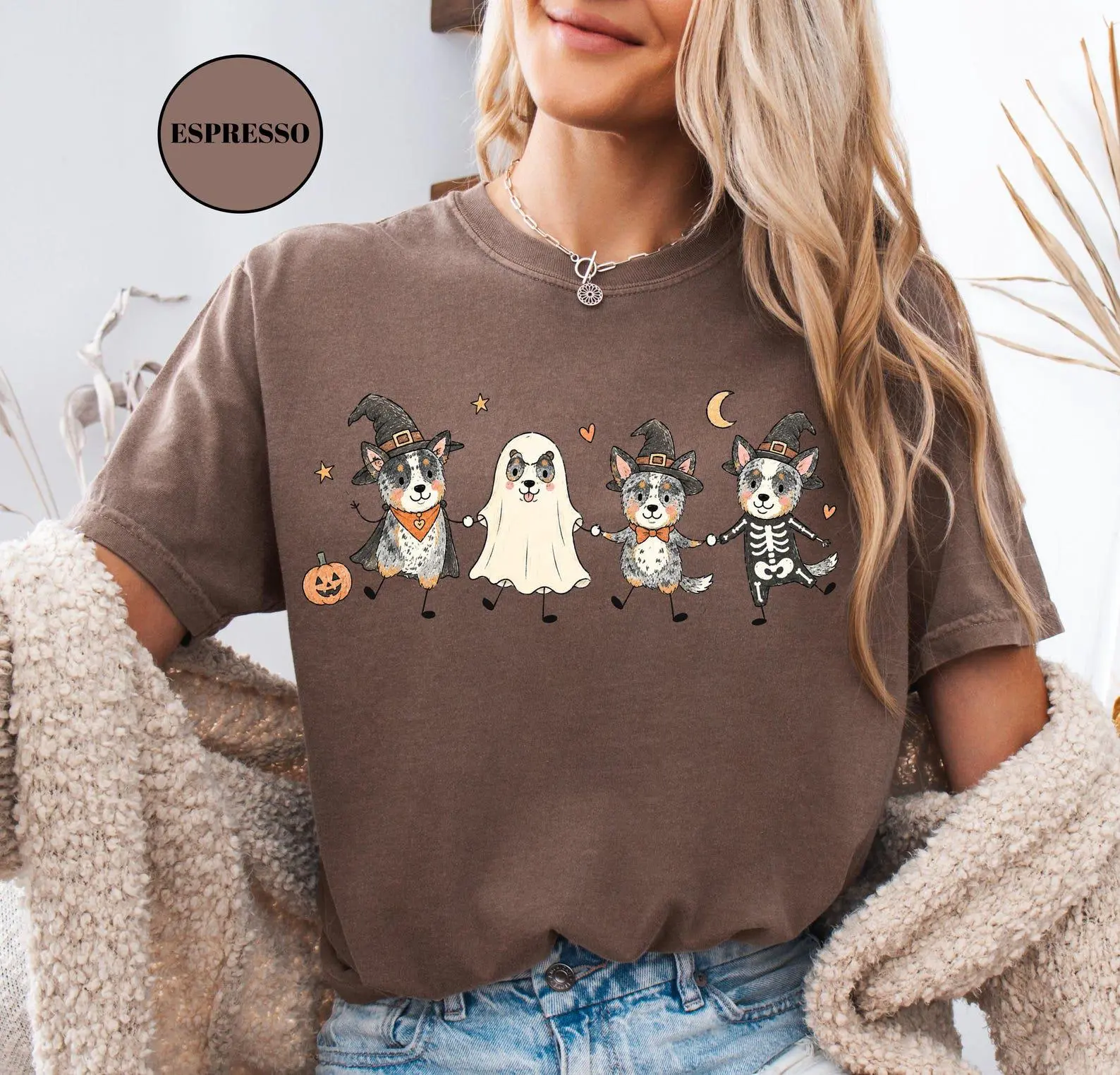 Comfort Colors Halloween Australian Cattle Dog Shirt, Spooky Ghost Dog Mom Graphic Tee, Pet Lover Gift - photo 2