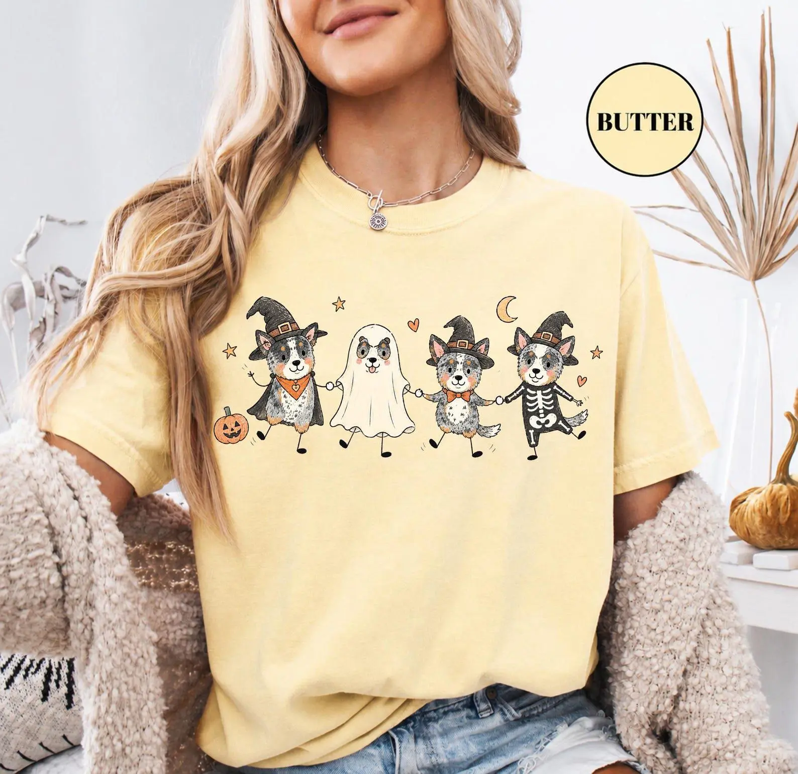 Comfort Colors Halloween Australian Cattle Dog Shirt, Spooky Ghost Dog Mom Graphic Tee, Pet Lover Gift - photo 3