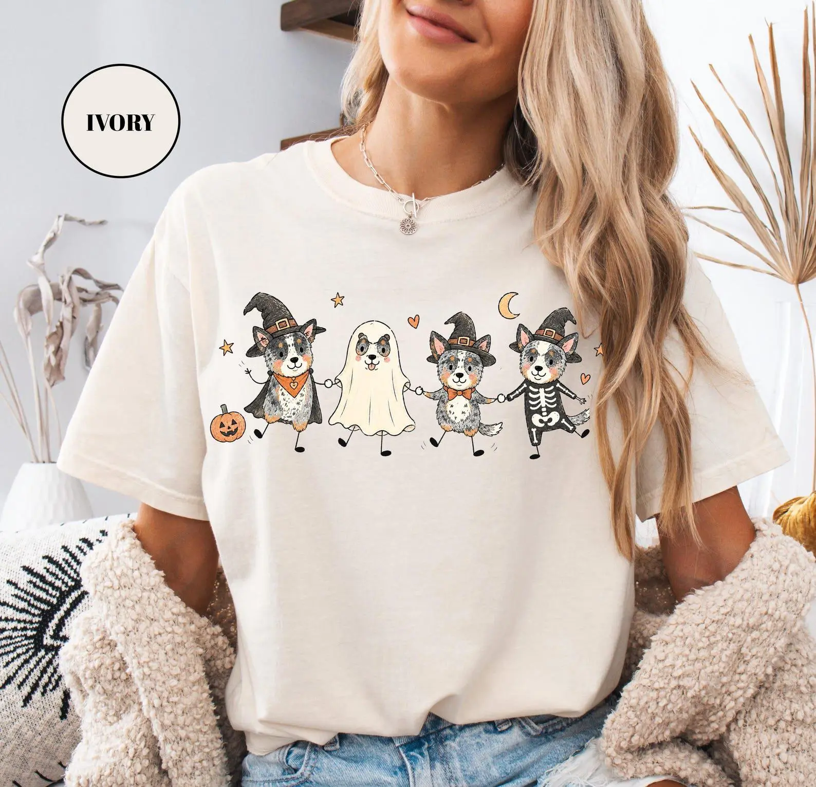 Comfort Colors Halloween Australian Cattle Dog Shirt, Spooky Ghost Dog Mom Graphic Tee, Pet Lover Gift - photo 4