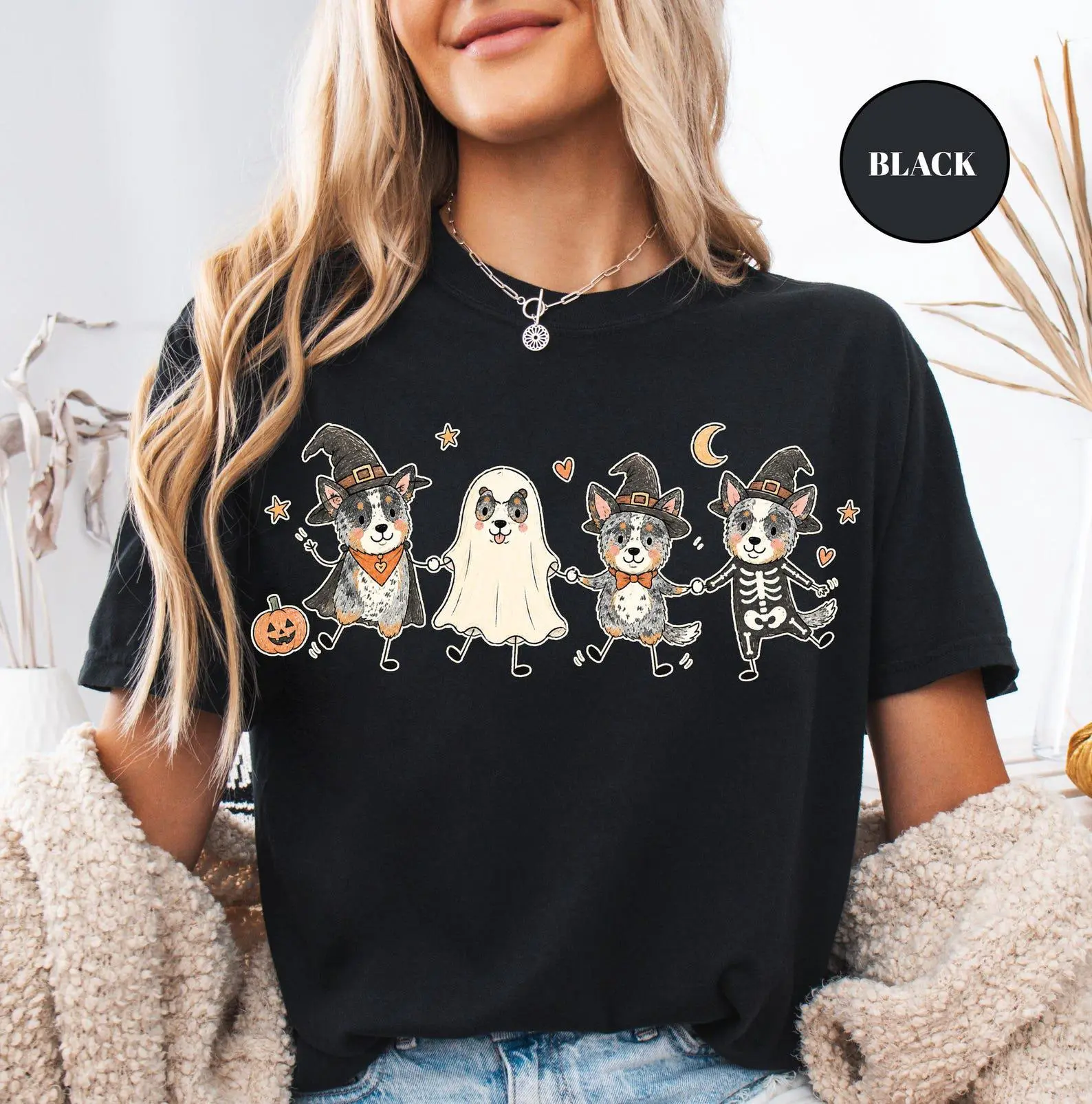Comfort Colors Halloween Australian Cattle Dog Shirt, Spooky Ghost Dog Mom Graphic Tee, Pet Lover Gift - photo 5