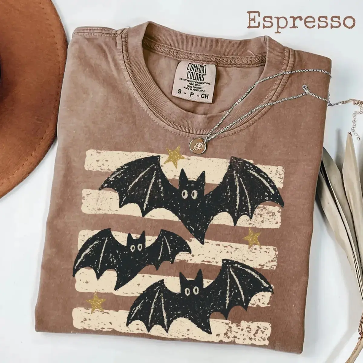 Comfort Colors Halloween Bats Stripes Shirt, Distressed Vintage Spooky Season Trendy Fall Mom Tee - photo 2