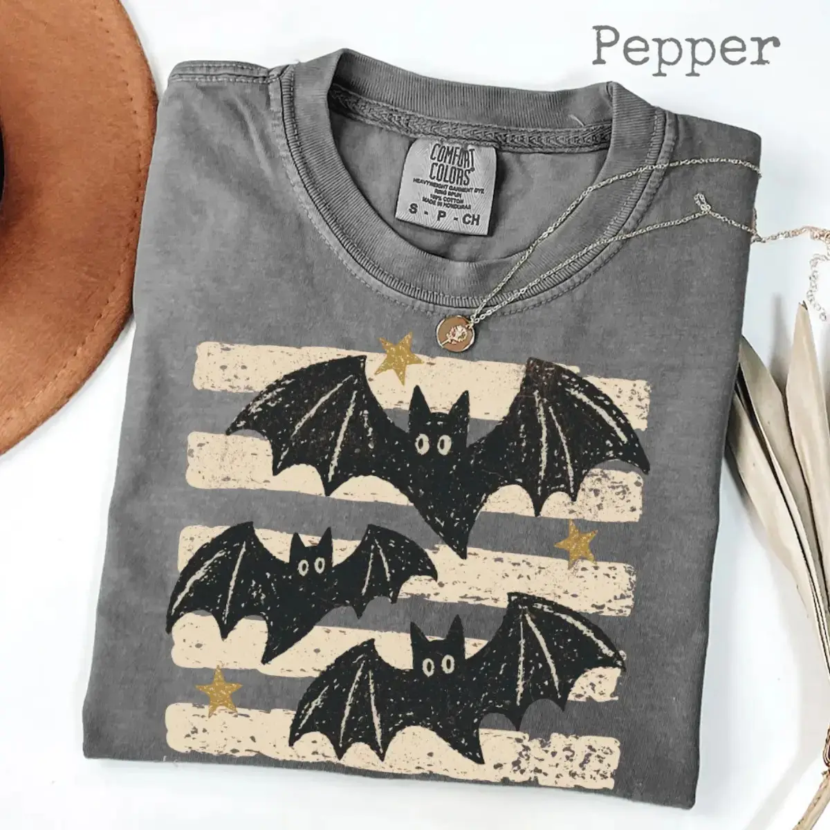 Comfort Colors Halloween Bats Stripes Shirt, Distressed Vintage Spooky Season Trendy Fall Mom Tee - photo 5