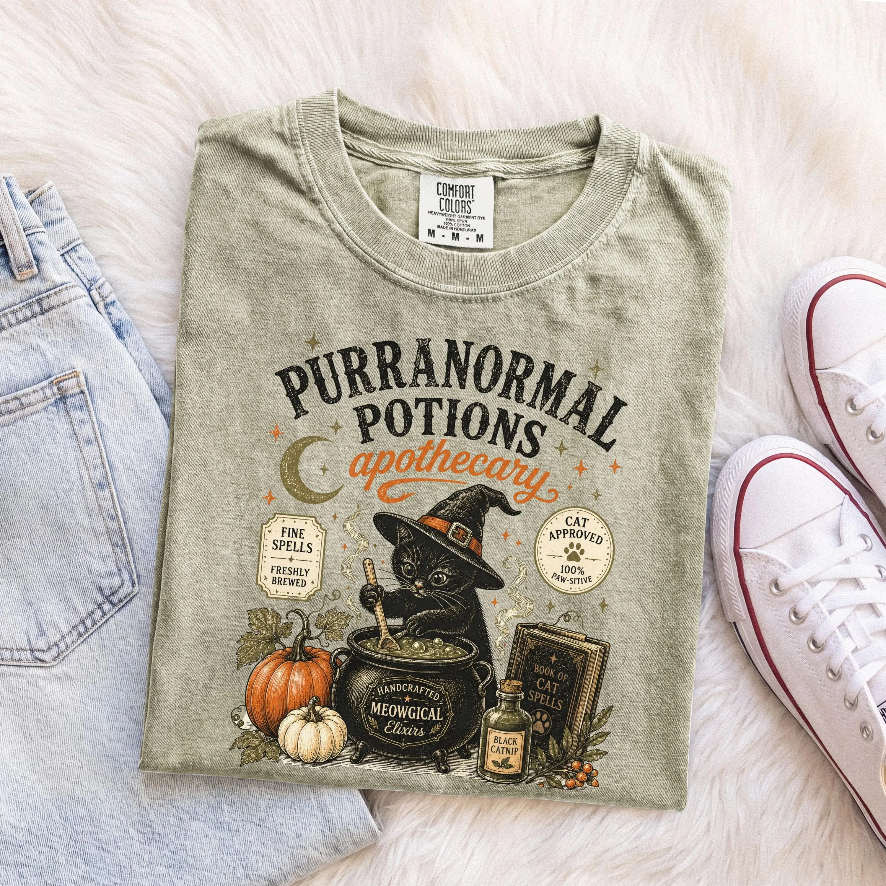 Comfort Colors Halloween Black Cat Shirt, Spooky Season Kitty Vintage Retro Fall Tee, Cat Mom Lover Gift - photo 4