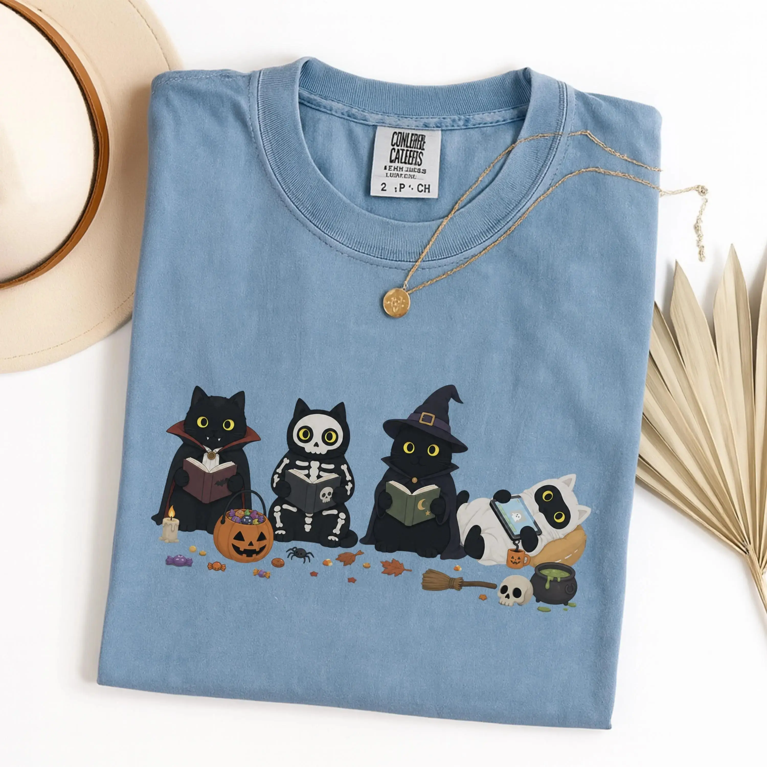 Comfort Colors Halloween Black Cats Reading Sweatshirt, Cute Spooky Book Lover Tee, Cat Mom Bookworm Reader Gift - photo 4