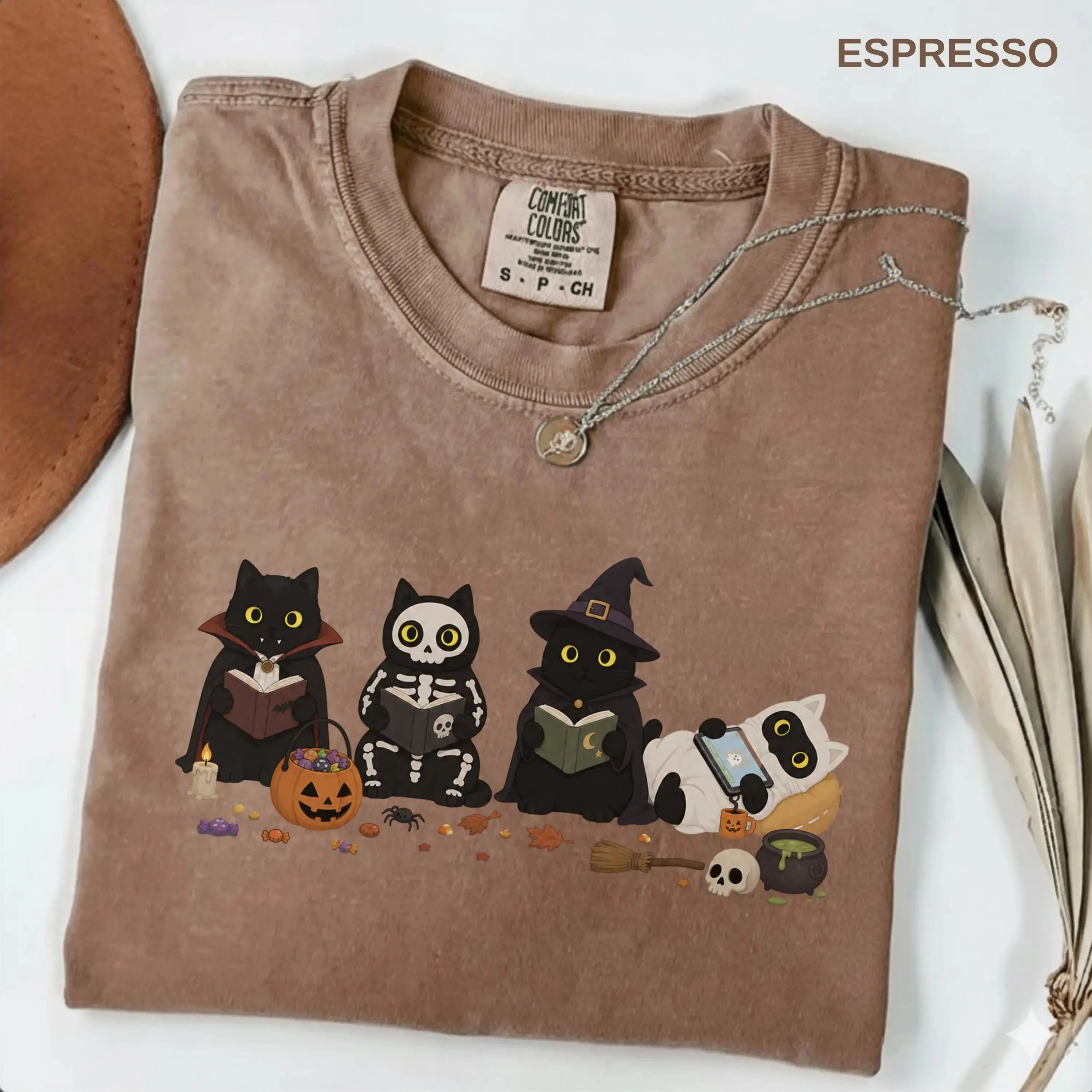 Comfort Colors Halloween Black Cats Reading Sweatshirt, Cute Spooky Book Lover Tee, Cat Mom Bookworm Reader Gift - photo 5