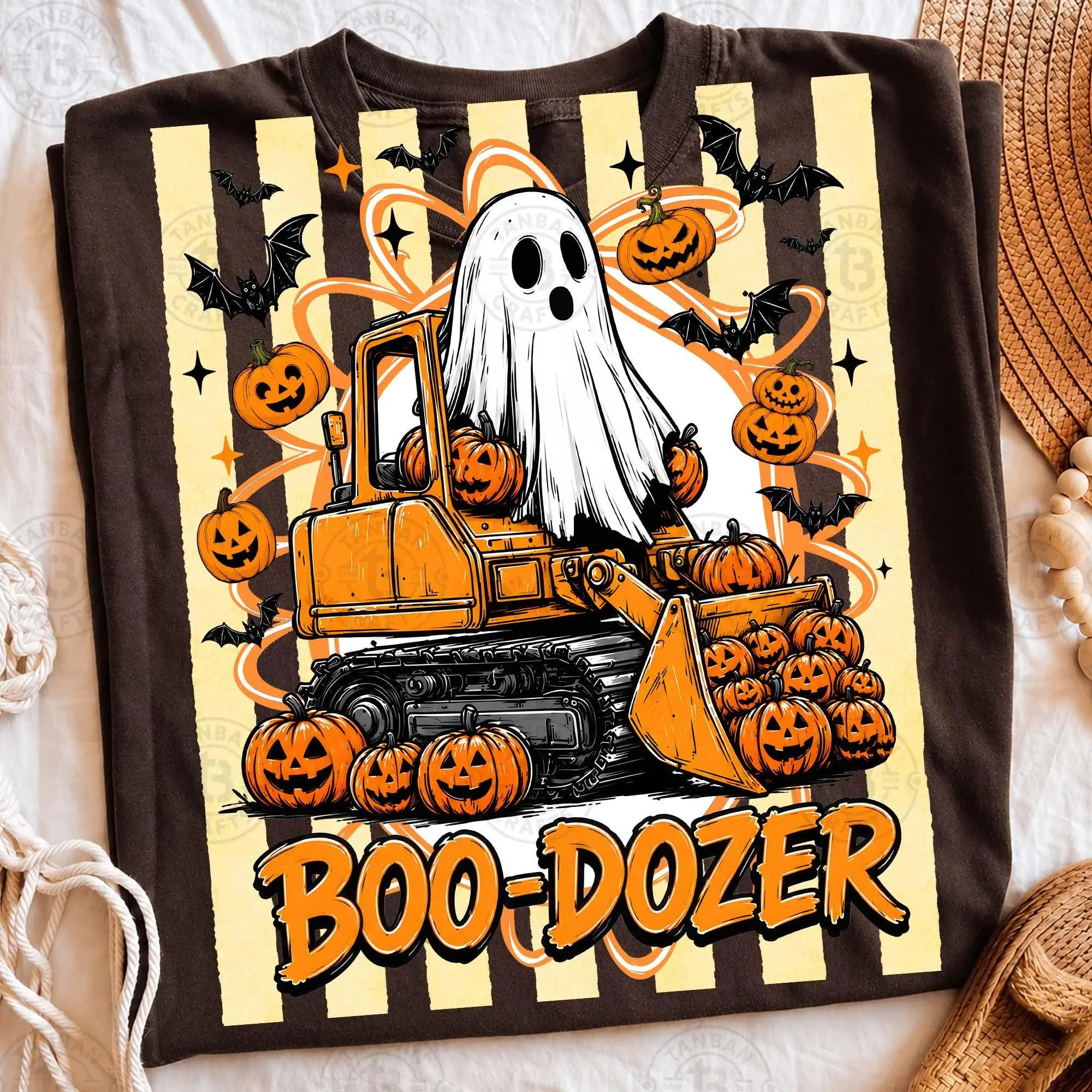 Comfort Colors Boo Dozer Halloween Shirt, Cute Ghost Bulldozer Funny Kids Spooky Season Graphic Tee - photo 2