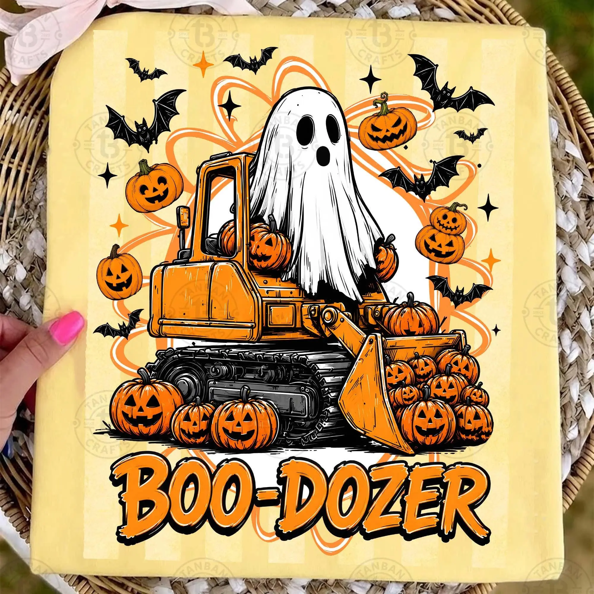Comfort Colors Boo Dozer Halloween Shirt, Cute Ghost Bulldozer Funny Kids Spooky Season Graphic Tee - photo 3