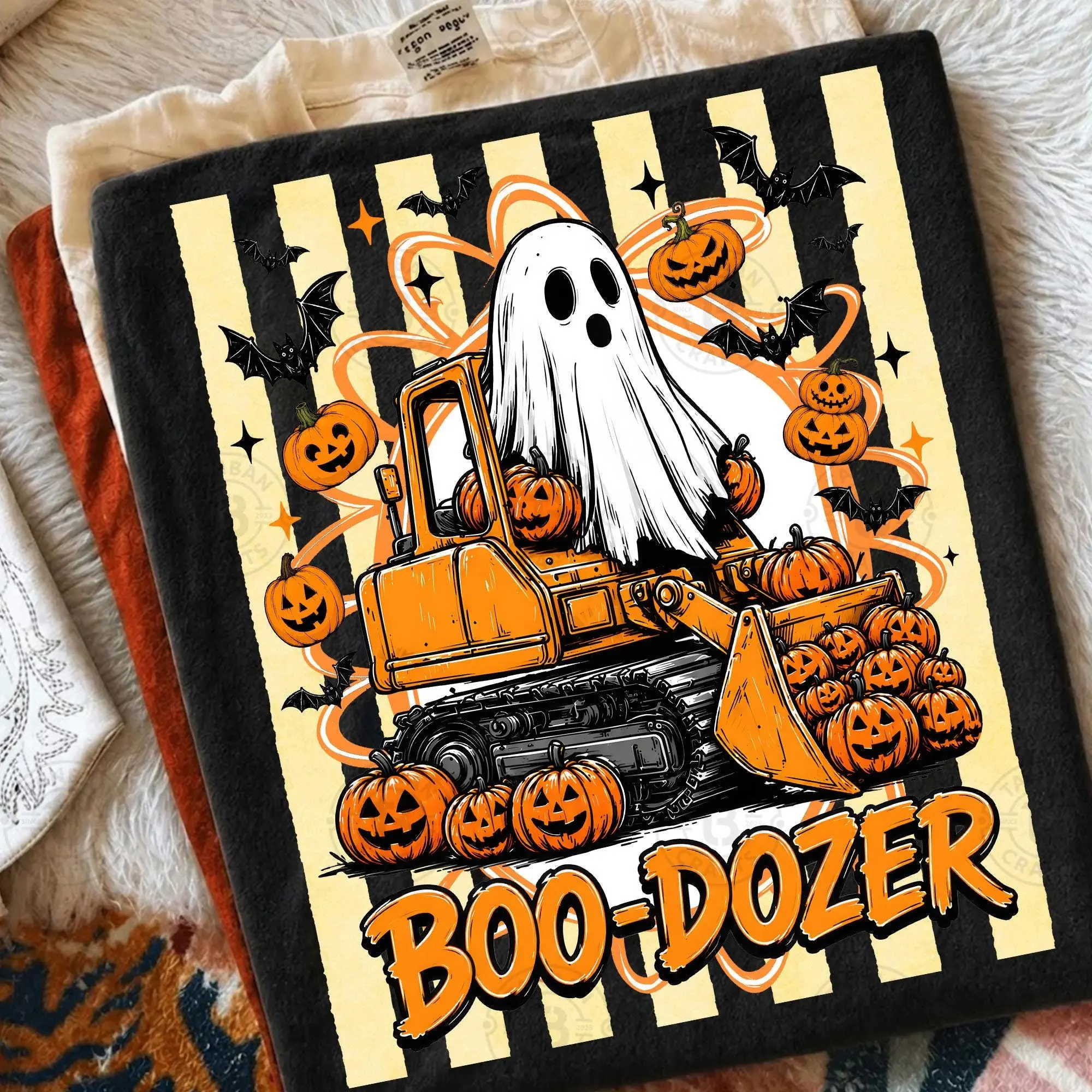 Comfort Colors Boo Dozer Halloween Shirt, Cute Ghost Bulldozer Funny Kids Spooky Season Graphic Tee - photo 4
