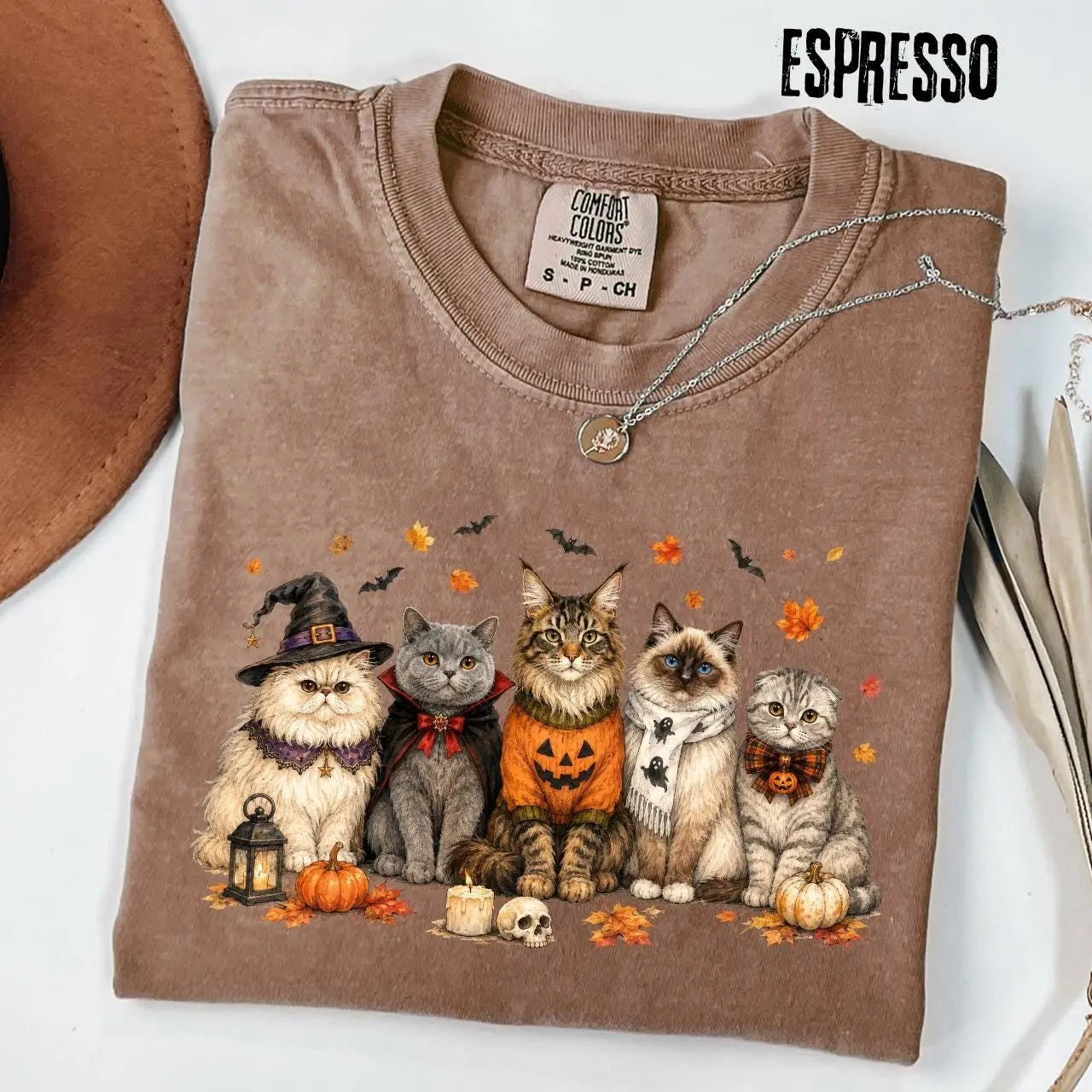 Comfort Colors Spooky Black Cat Pumpkin Shirt, Witch Halloween Sweatshirt, Cute Fall Graphic Tee Gift - photo 1