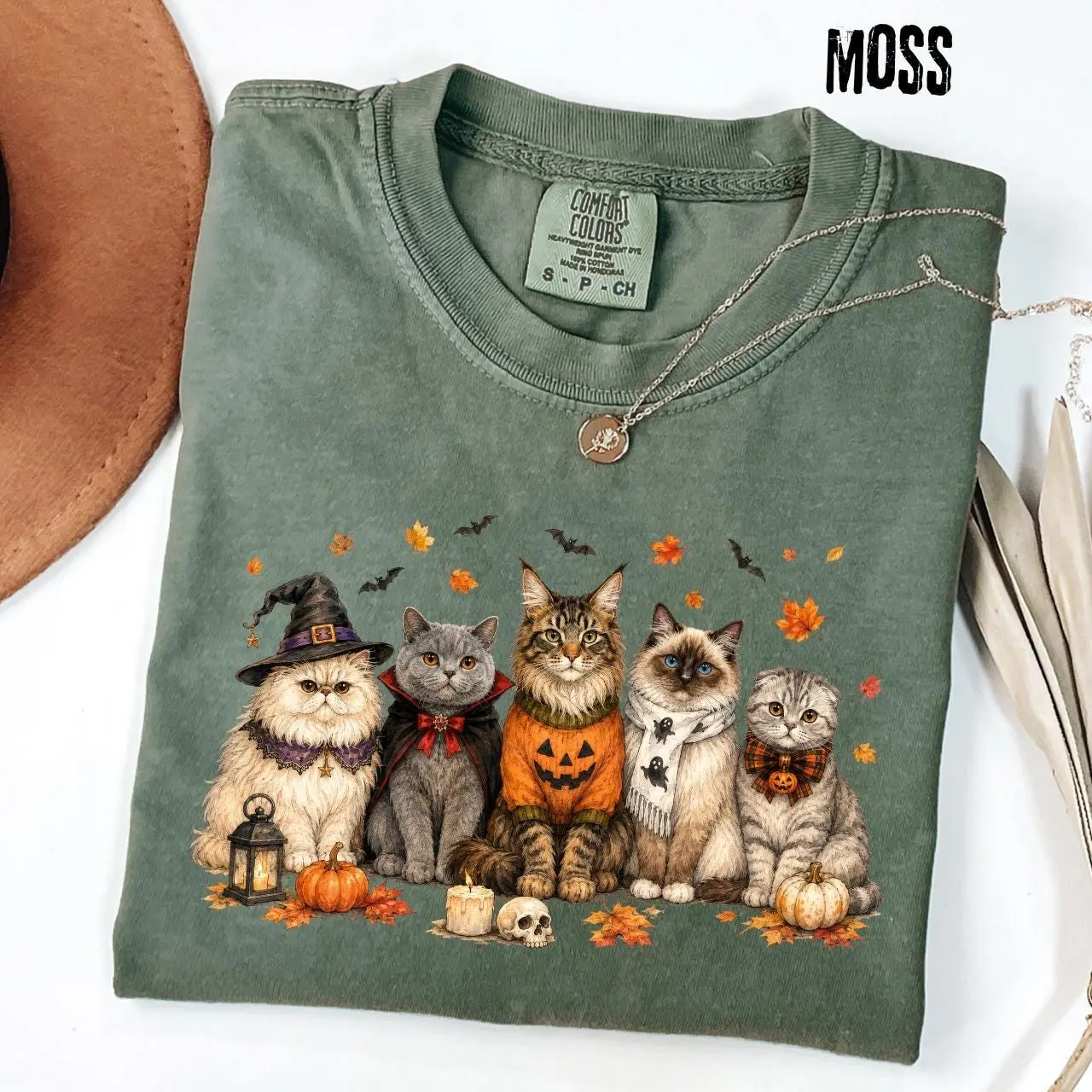 Comfort Colors Spooky Black Cat Pumpkin Shirt, Witch Halloween Sweatshirt, Cute Fall Graphic Tee Gift - photo 2