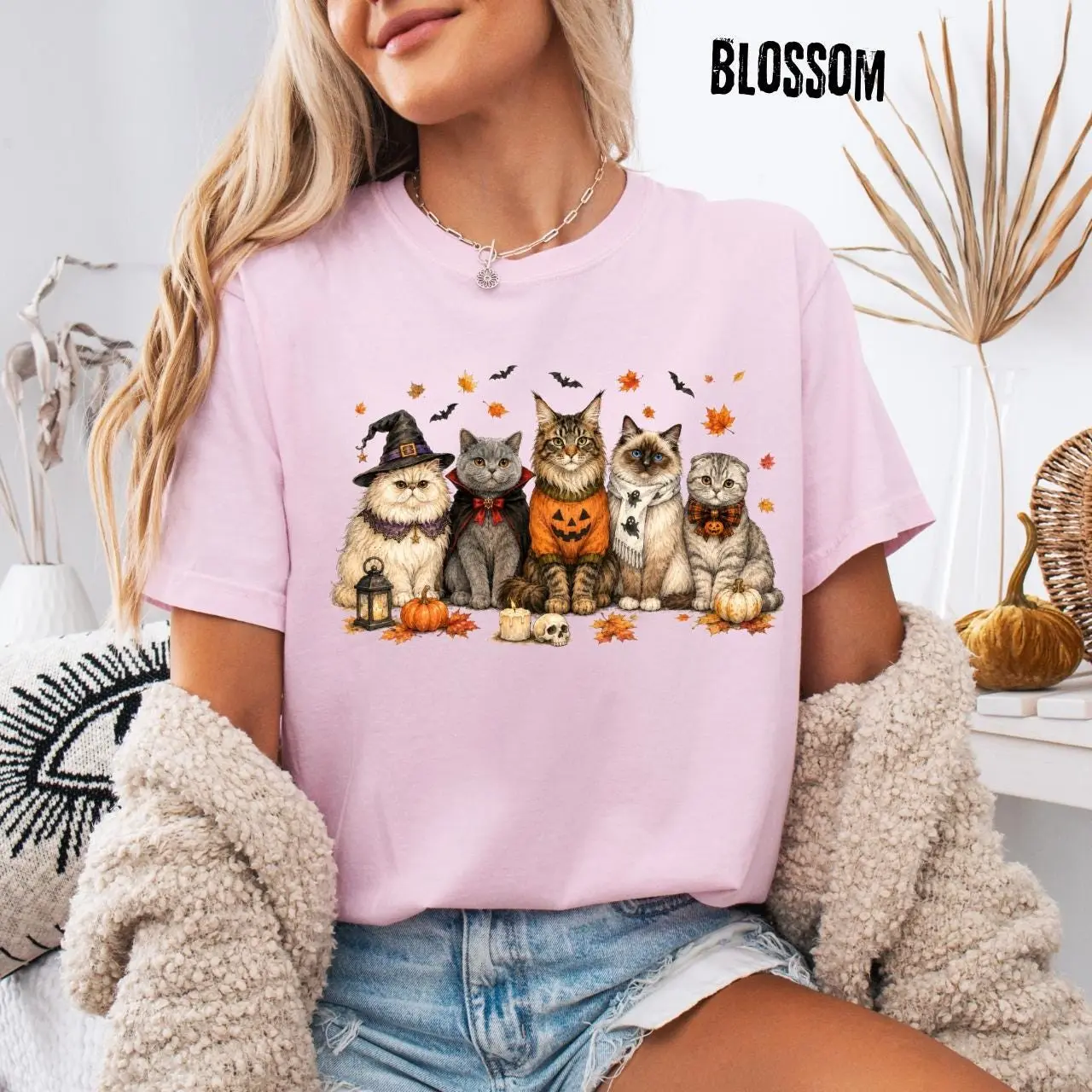 Comfort Colors Spooky Black Cat Pumpkin Shirt, Witch Halloween Sweatshirt, Cute Fall Graphic Tee Gift - photo 3