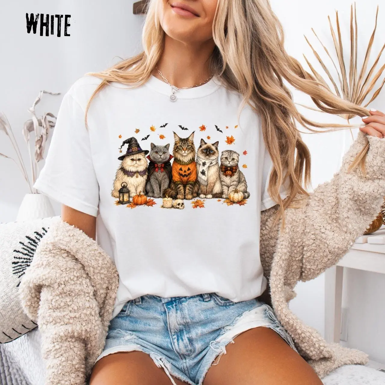 Comfort Colors Spooky Black Cat Pumpkin Shirt, Witch Halloween Sweatshirt, Cute Fall Graphic Tee Gift - photo 4