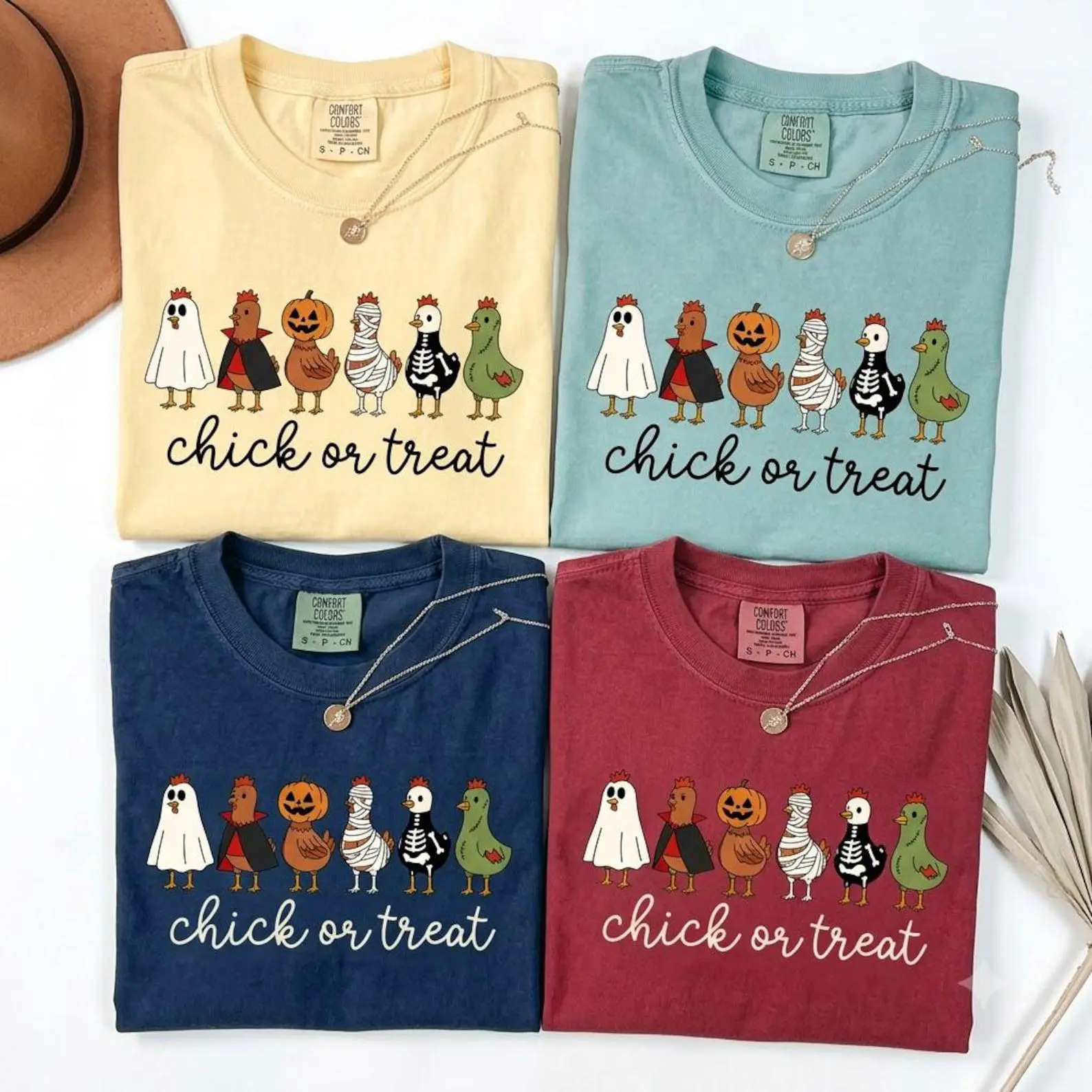 Comfort Colors Chick or Treat Halloween Shirt, Funny Ghost Chicken Graphic Tee, Farm Lover Gift - photo 2
