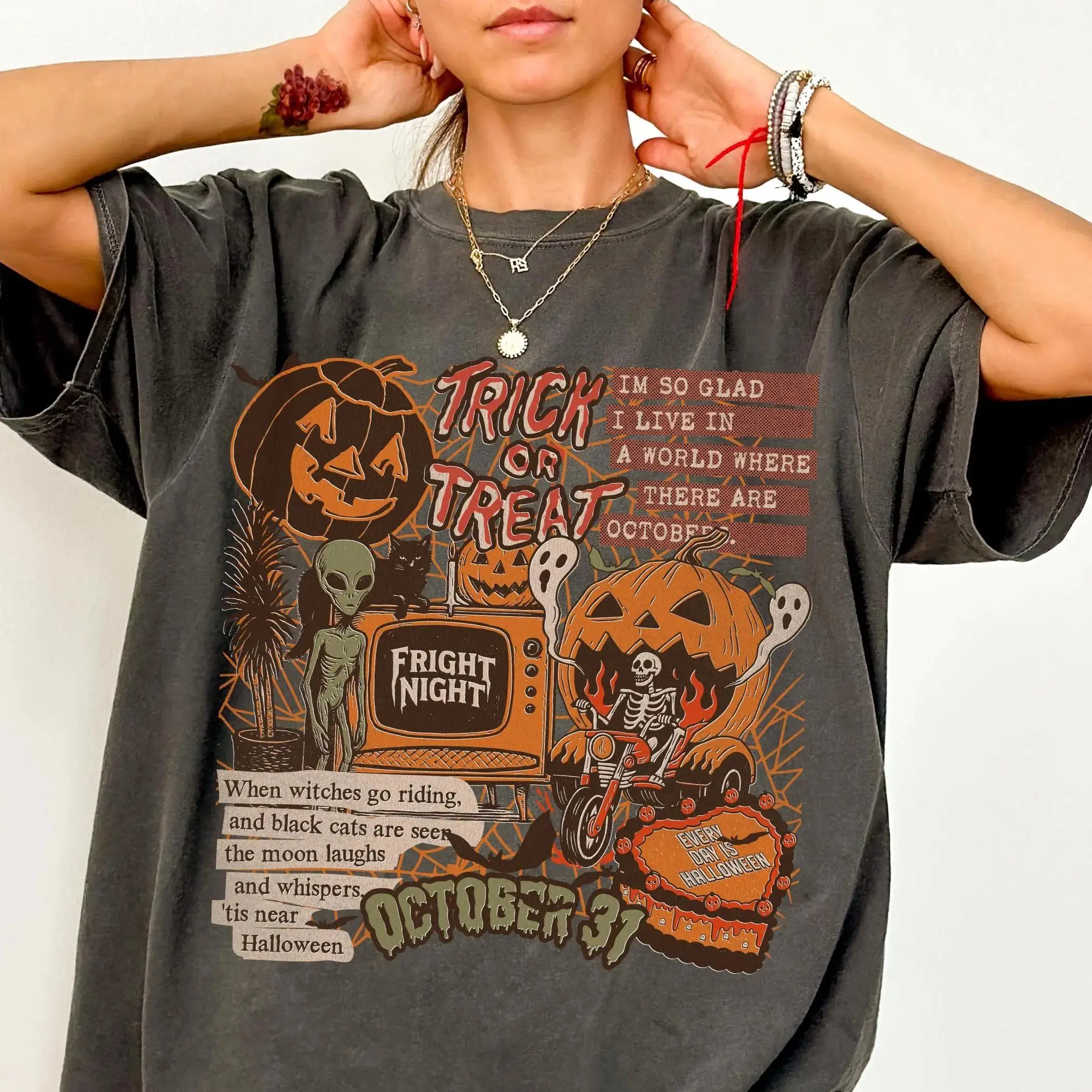Comfort Colors Halloween Collage Shirt, Retro Spooky Ghost Graphic Tee, Cute Fall Outfit Gift