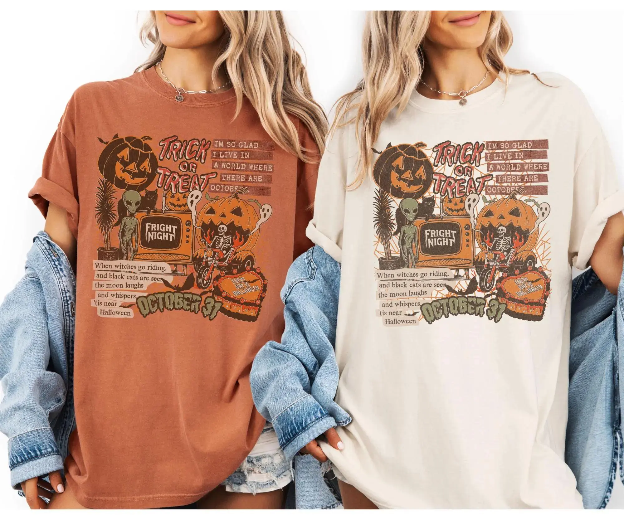 Comfort Colors Halloween Collage Shirt, Retro Spooky Ghost Graphic Tee, Cute Fall Outfit Gift - photo 3