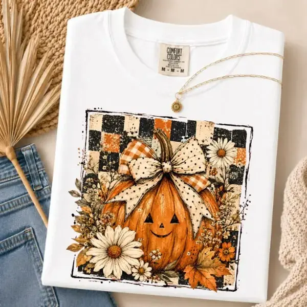 Comfort Colors Halloween Coquette Pumpkin Shirt, Jack O Lantern Bow Tee, Cute Floral Graphic Spooky Fall Top - photo 2