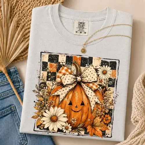 Comfort Colors Halloween Coquette Pumpkin Shirt, Jack O Lantern Bow Tee, Cute Floral Graphic Spooky Fall Top - photo 4