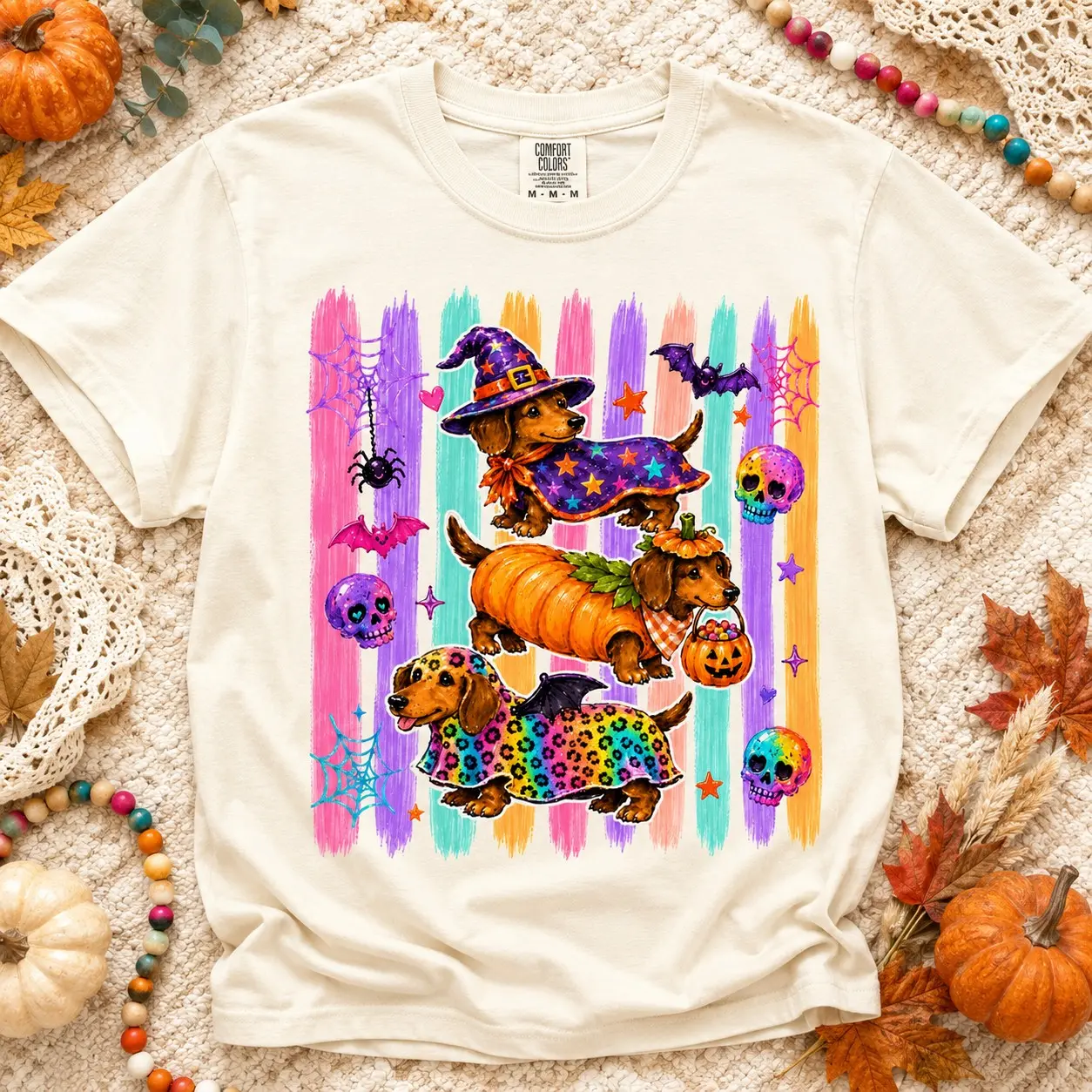 Comfort Colors Halloween Costume Dachshunds Witch Women Graphic Shirts Fall Party
