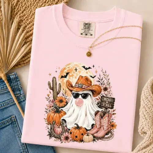 Comfort Colors Cowboy Ghost Halloween Shirt, Boo Y'all Western Pumpkin Cowgirl Boots Spooky Tee - photo 2