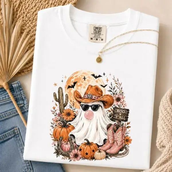 Comfort Colors Cowboy Ghost Halloween Shirt, Boo Y'all Western Pumpkin Cowgirl Boots Spooky Tee - photo 3