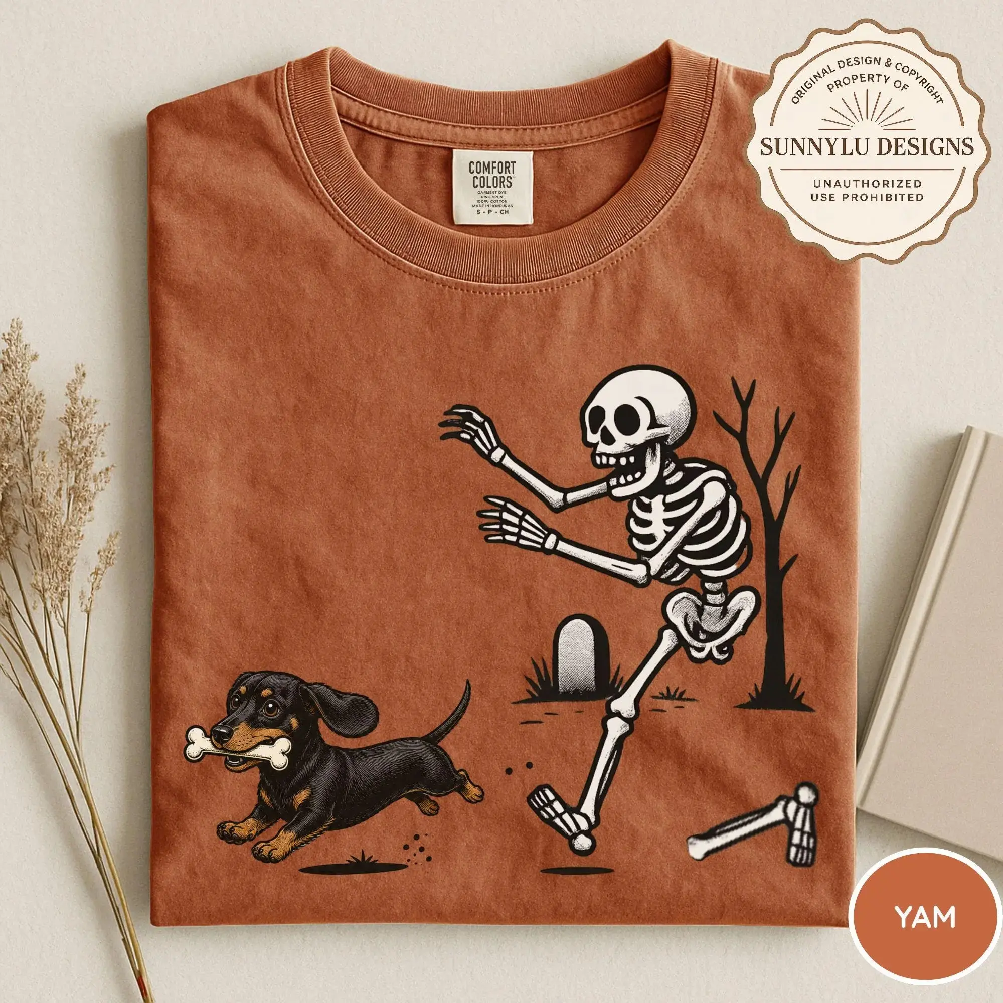 Comfort Colors Halloween Dachshund Dog Shirt - Funny Skeleton Wiener Dog Tee, Spooky Cute Graphic T-Shirt for Dog Lovers - photo 2