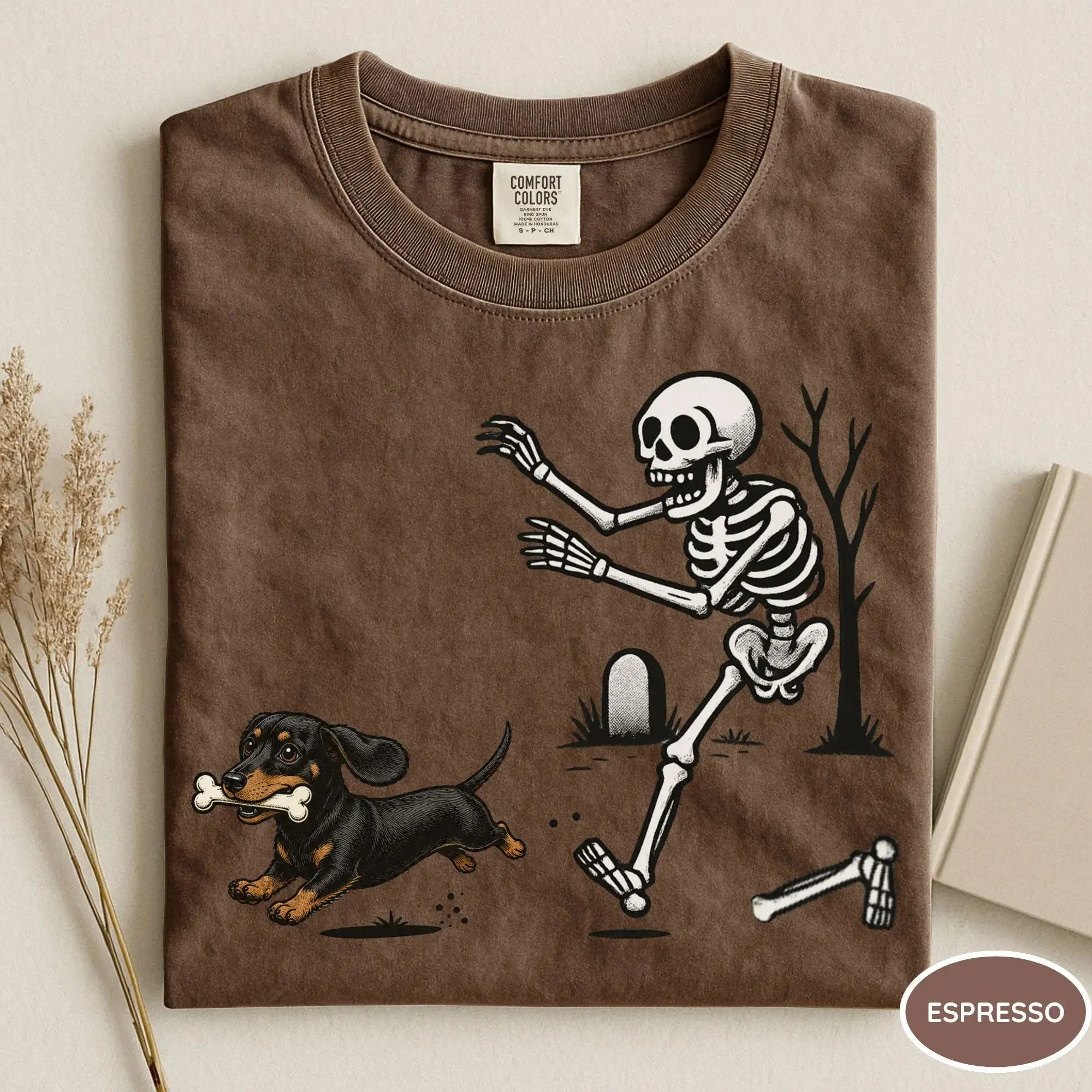Comfort Colors Halloween Dachshund Dog Shirt - Funny Skeleton Wiener Dog Tee, Spooky Cute Graphic T-Shirt for Dog Lovers - photo 3