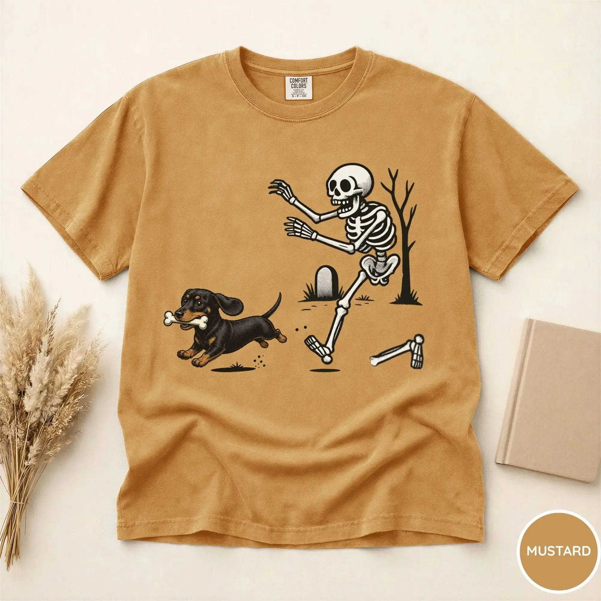 Comfort Colors Halloween Dachshund Dog Shirt - Funny Skeleton Wiener Dog Tee, Spooky Cute Graphic T-Shirt for Dog Lovers - photo 4