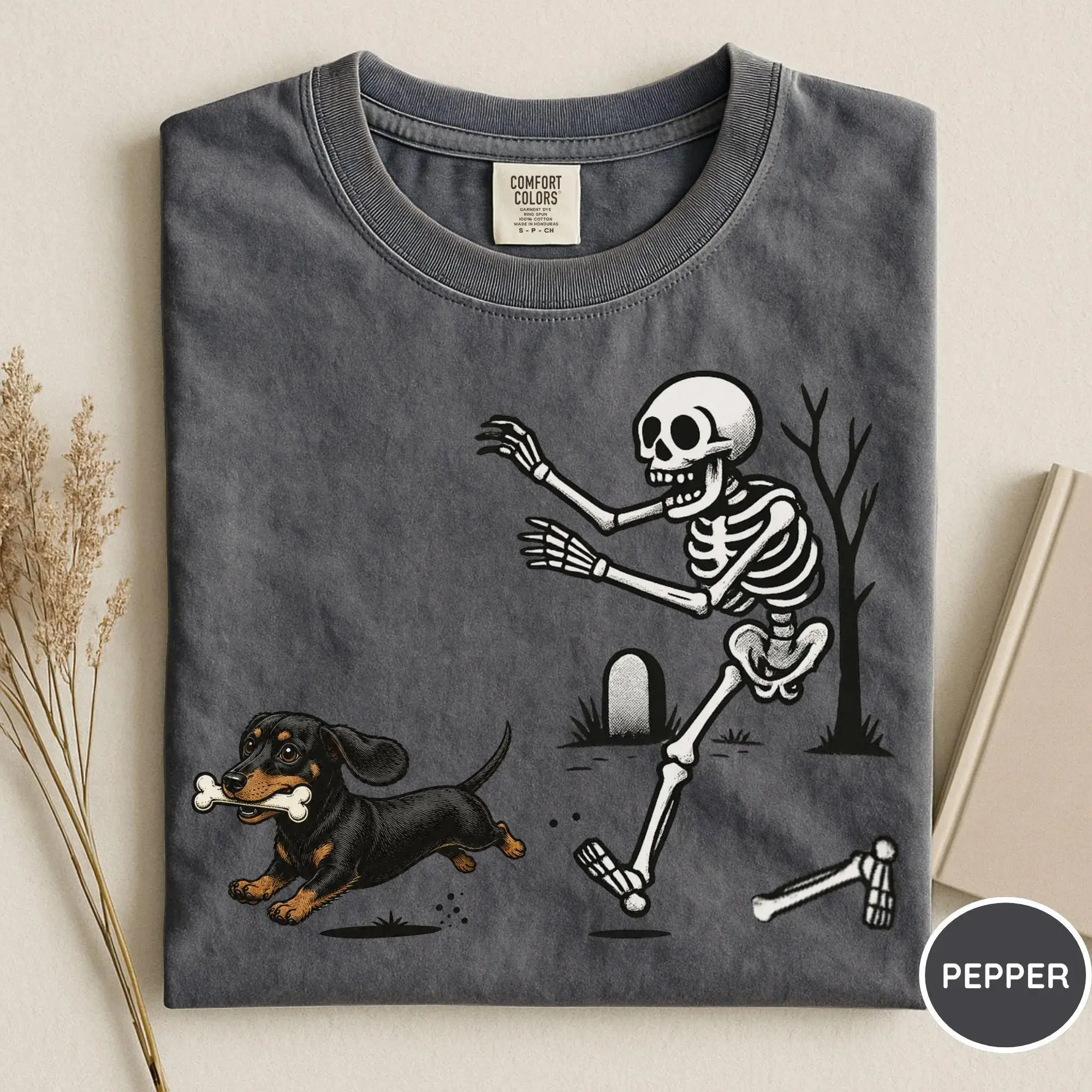 Comfort Colors Halloween Dachshund Dog Shirt - Funny Skeleton Wiener Dog Tee, Spooky Cute Graphic T-Shirt for Dog Lovers - photo 5