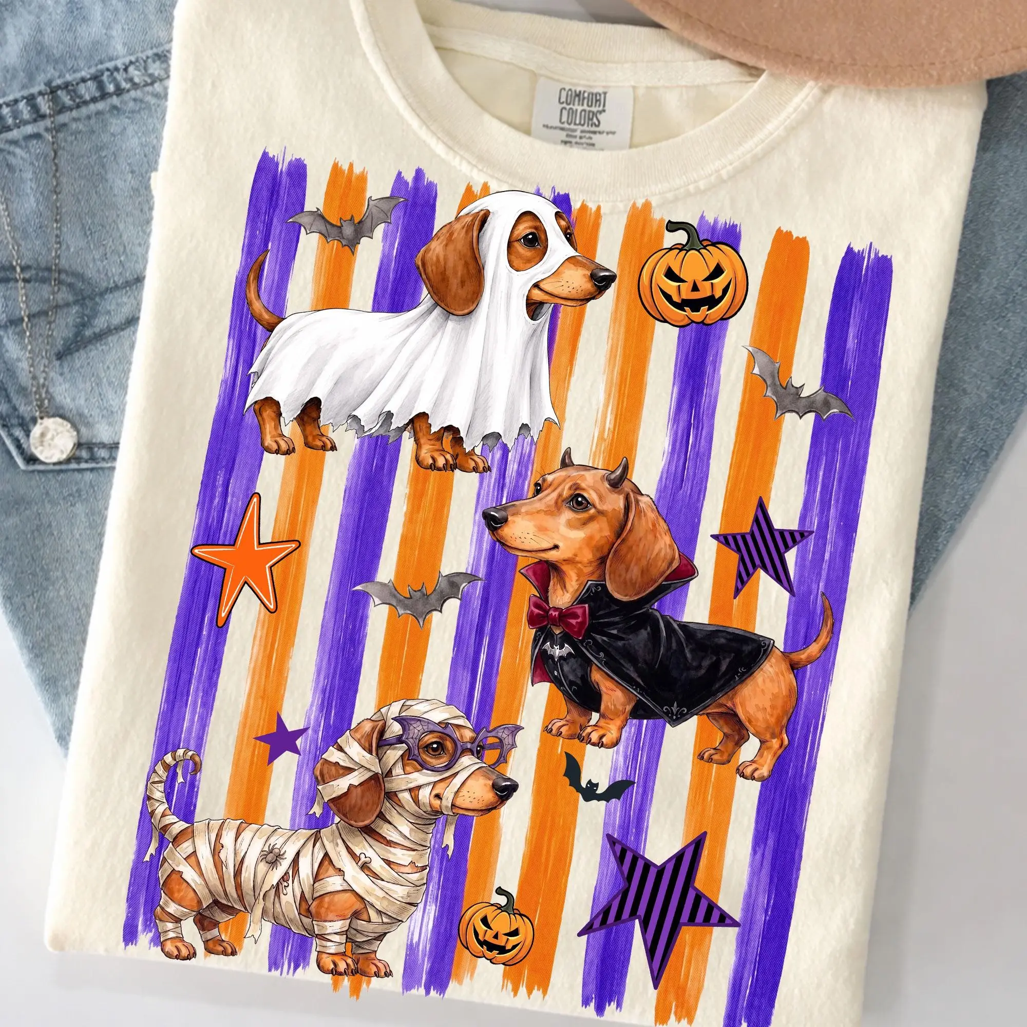 Comfort Colors Halloween Dachshund Skeleton Shirt, Funny Wiener Sausage Graphic Tee, Spooky Dog Mom Gift