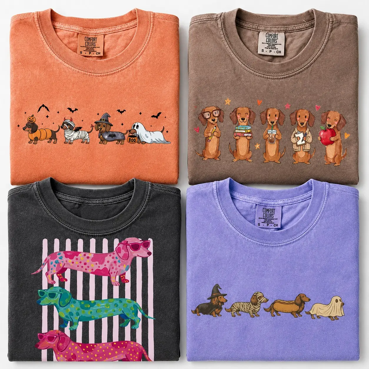 Comfort Colors Halloween Dachshund Shirt, Vintage Cute Dog Costume Tee, Spooky Wiener Trick Or Treat Fall Top