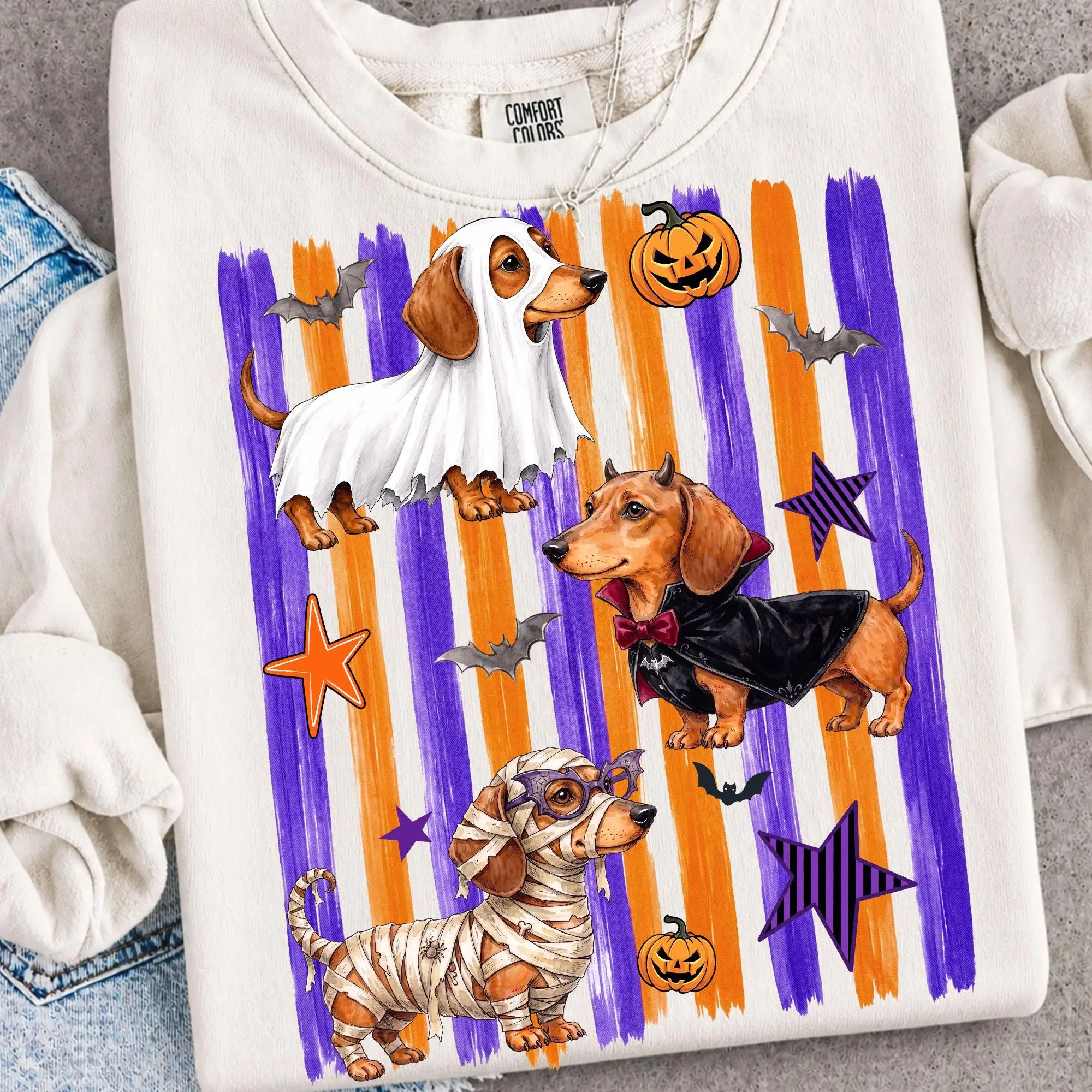 Comfort Colors Halloween Dachshund Skeleton Shirt, Funny Wiener Sausage Graphic Tee, Spooky Dog Mom Gift - photo 3