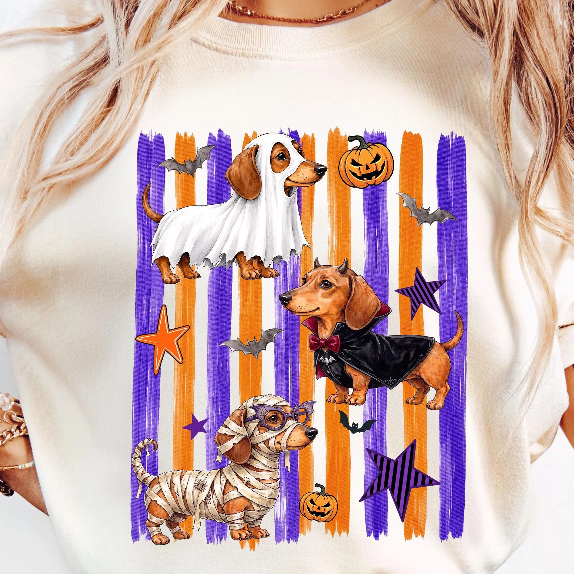 Comfort Colors Halloween Dachshund Skeleton Shirt, Funny Wiener Sausage Graphic Tee, Spooky Dog Mom Gift - photo 4