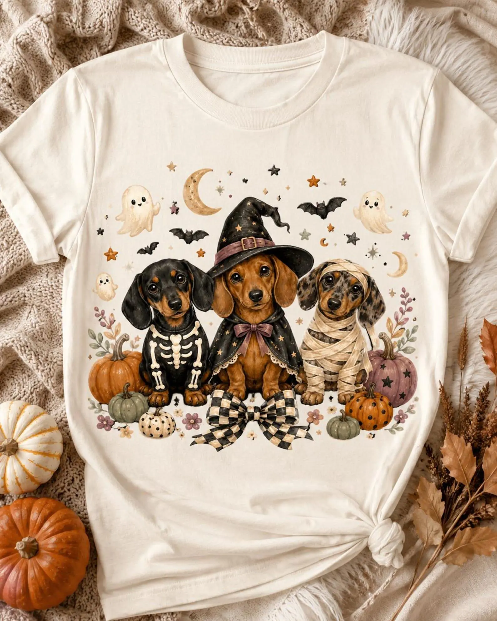 Comfort Colors Halloween Dachshund Shirt, Cute Wiener Dogs in Witch Skeleton Mummy Costumes, Spooky Fall Tee - photo 5
