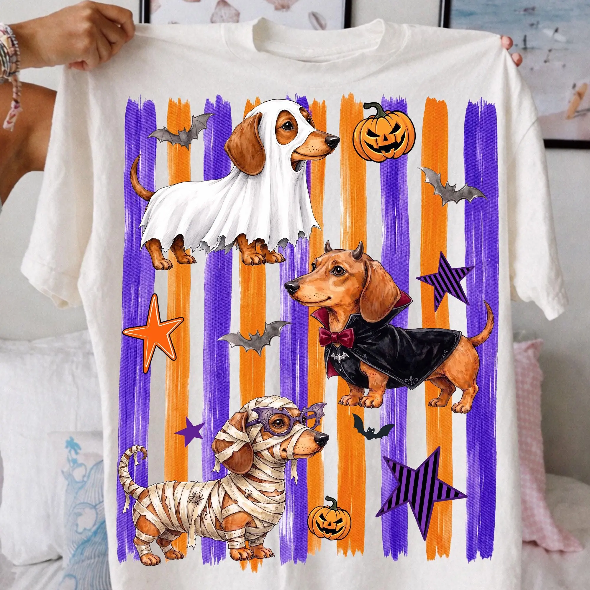 Comfort Colors Halloween Dachshund Skeleton Shirt, Funny Wiener Sausage Graphic Tee, Spooky Dog Mom Gift - photo 5