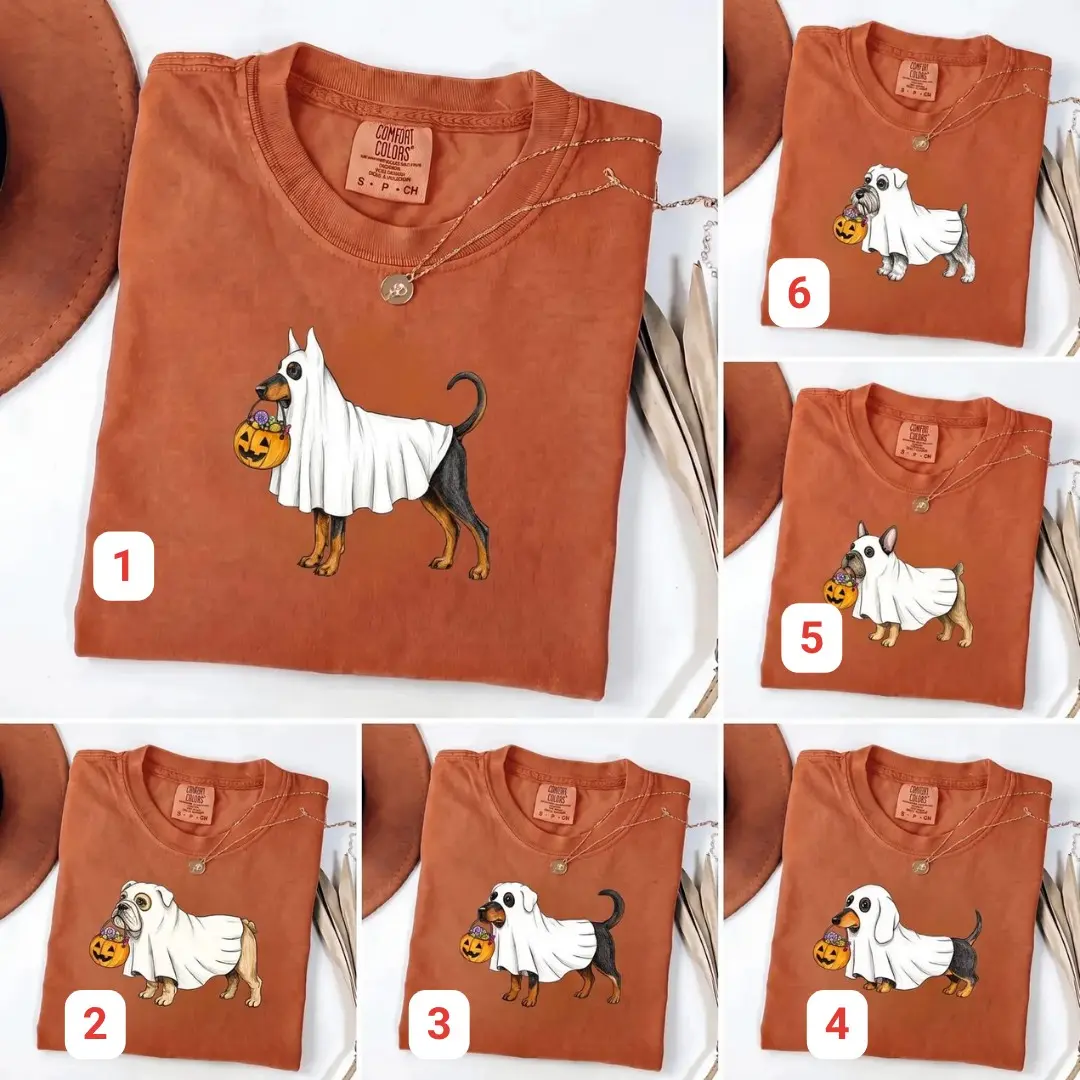 Comfort Colors Halloween Dog Shirt, Ghost Trick or Treat Tee, 80+ Breeds Custom Pet Mom Gift